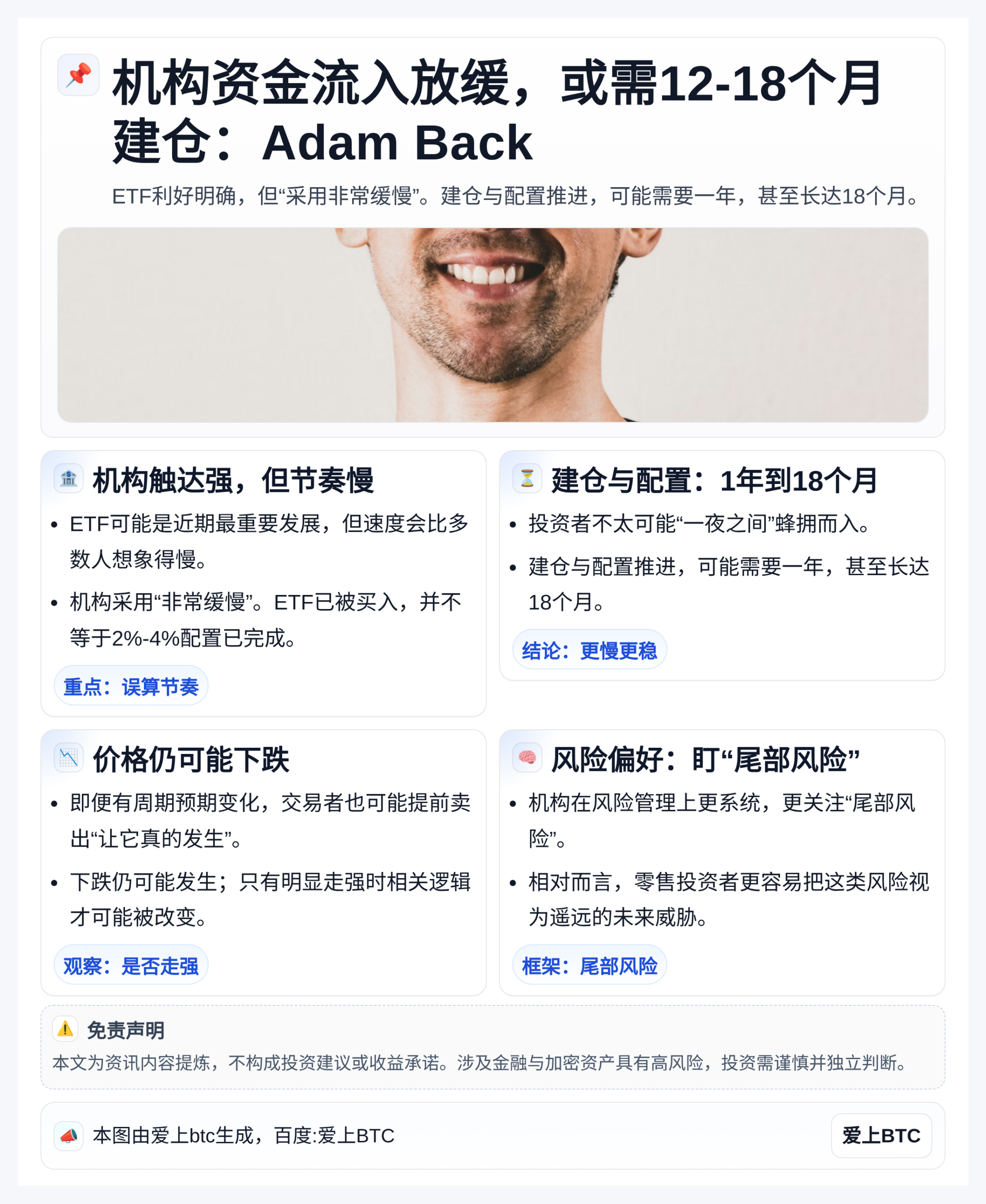 机构资金流入放缓，或需12-18个月建仓：Adam Back