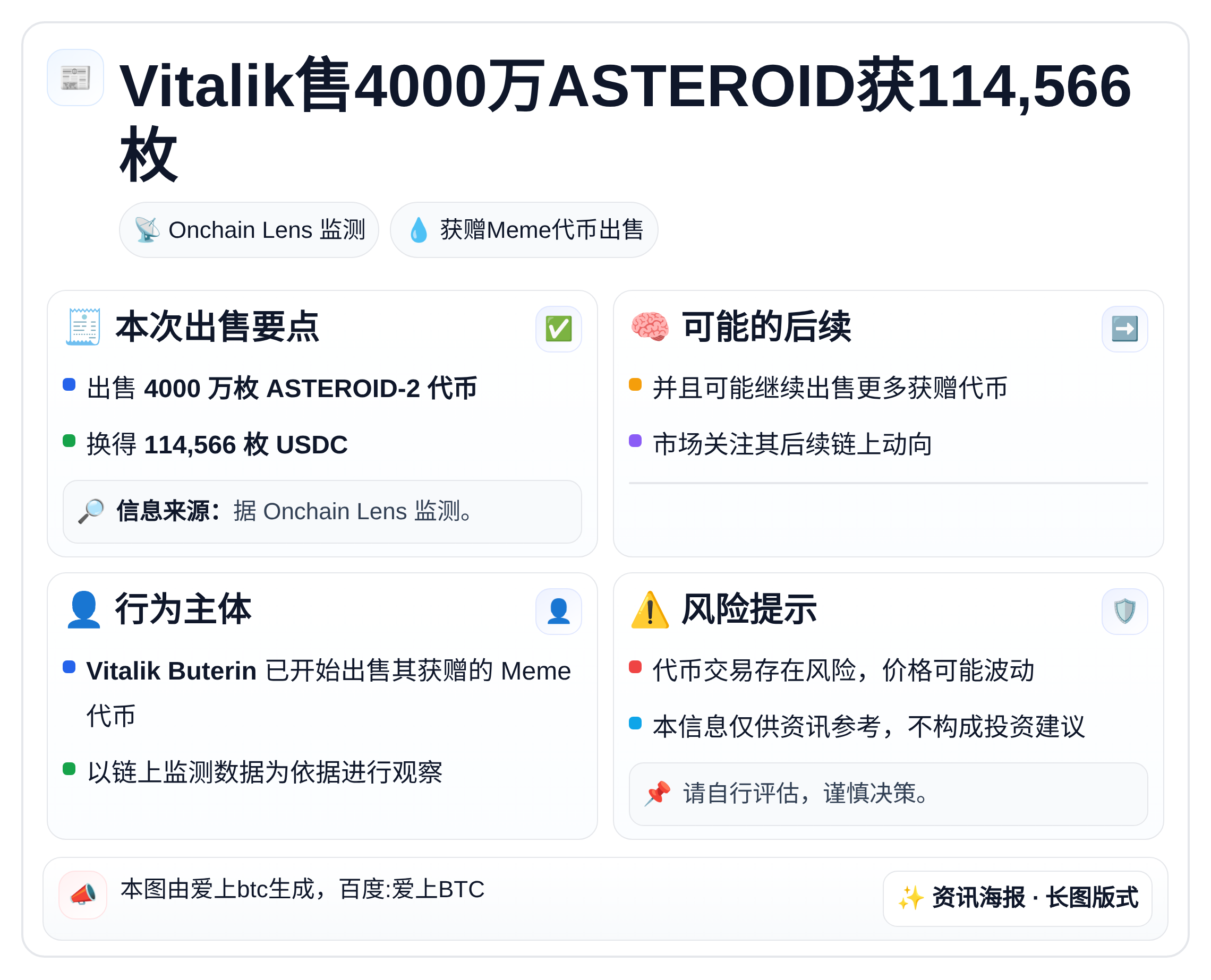 Vitalik售4000万ASTEROID获114,566枚