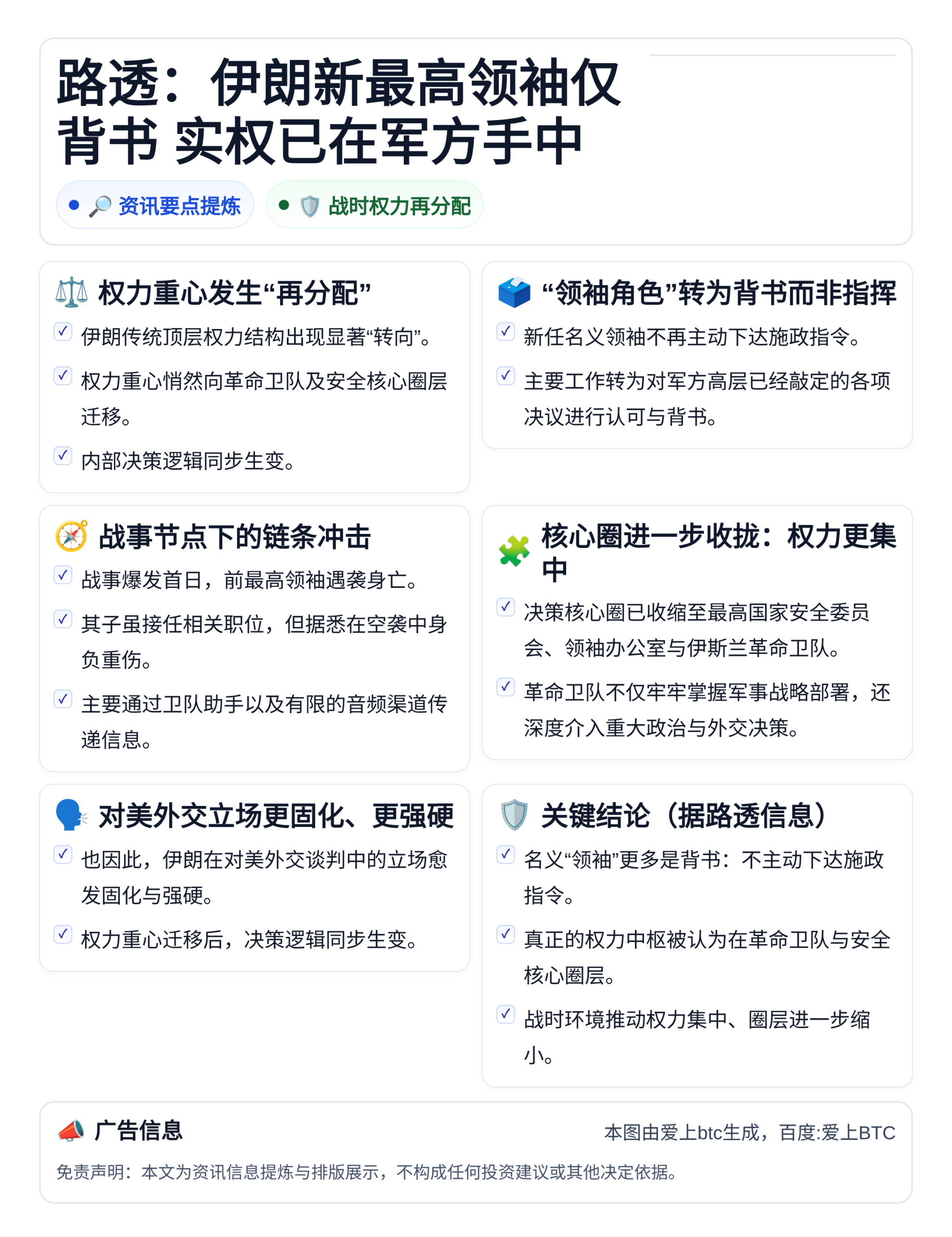 路透：伊朗新最高领袖仅背书 实权已在军方手中