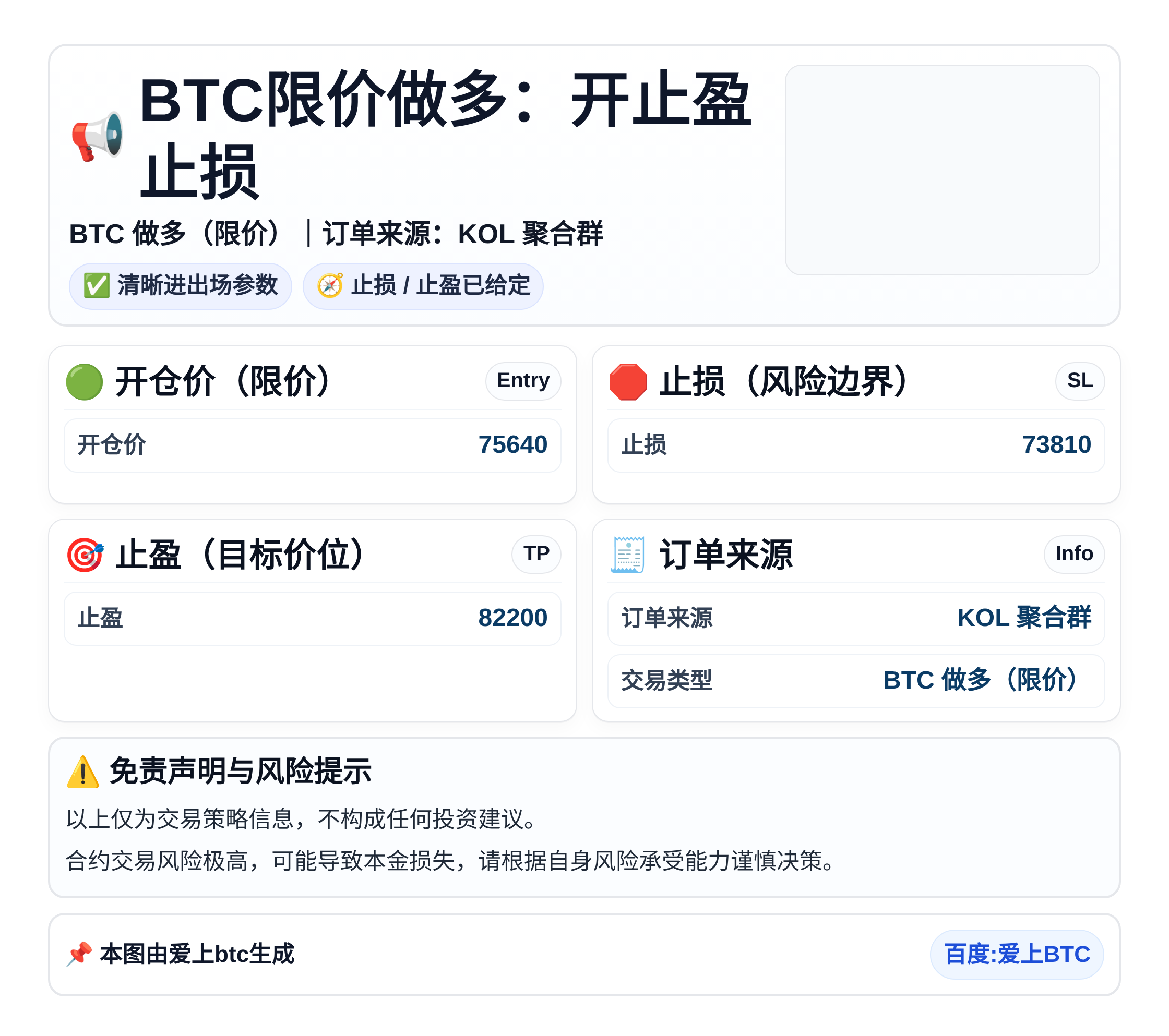 BTC限价做多：开止盈止损