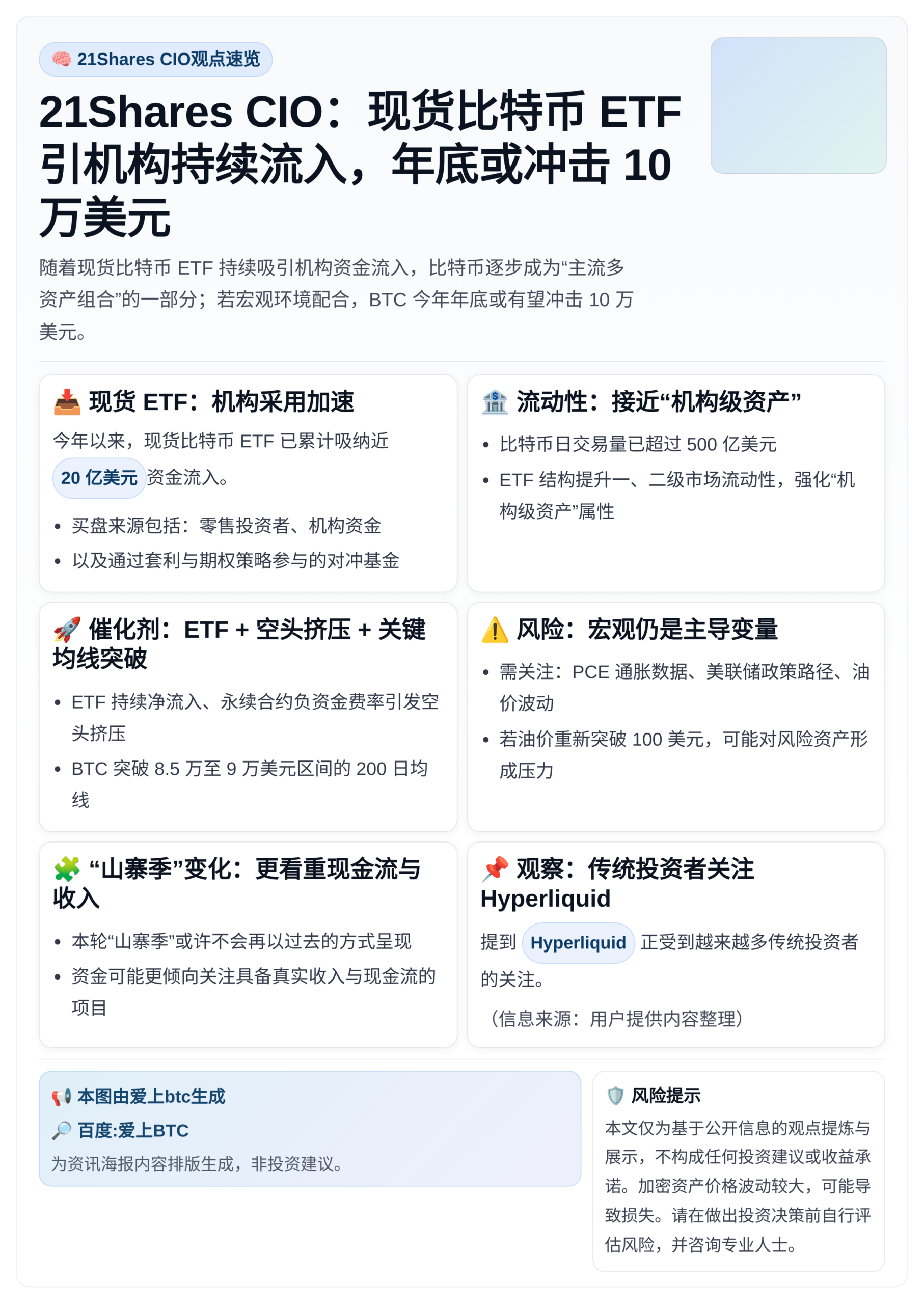 21Shares CIO：比特币ETF引机构持续流入，年底或