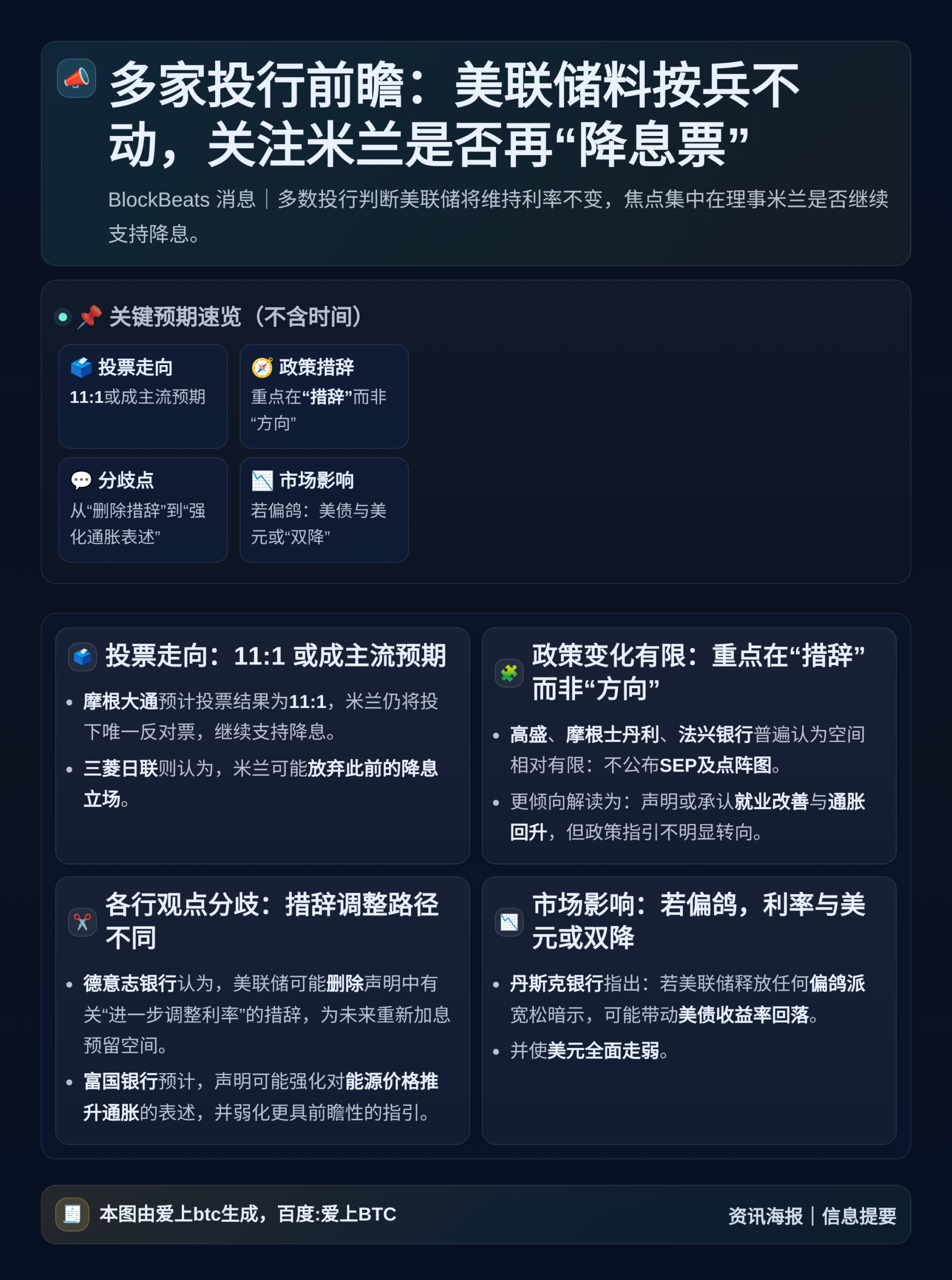 多家投行前瞻：美联储料按兵不动，关注米兰是否再“降息票”