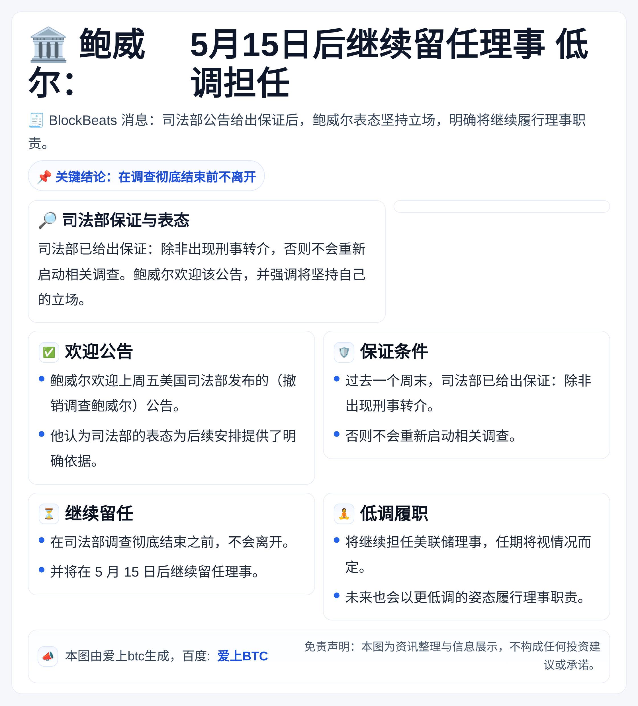 鲍威尔：5月15日后继续留任理事 低调担任