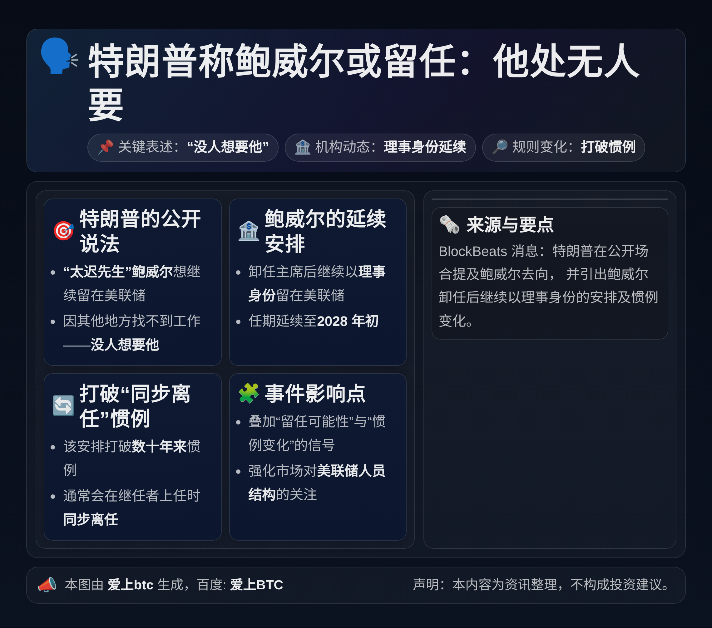 特朗普称鲍威尔或留任：他处无人要