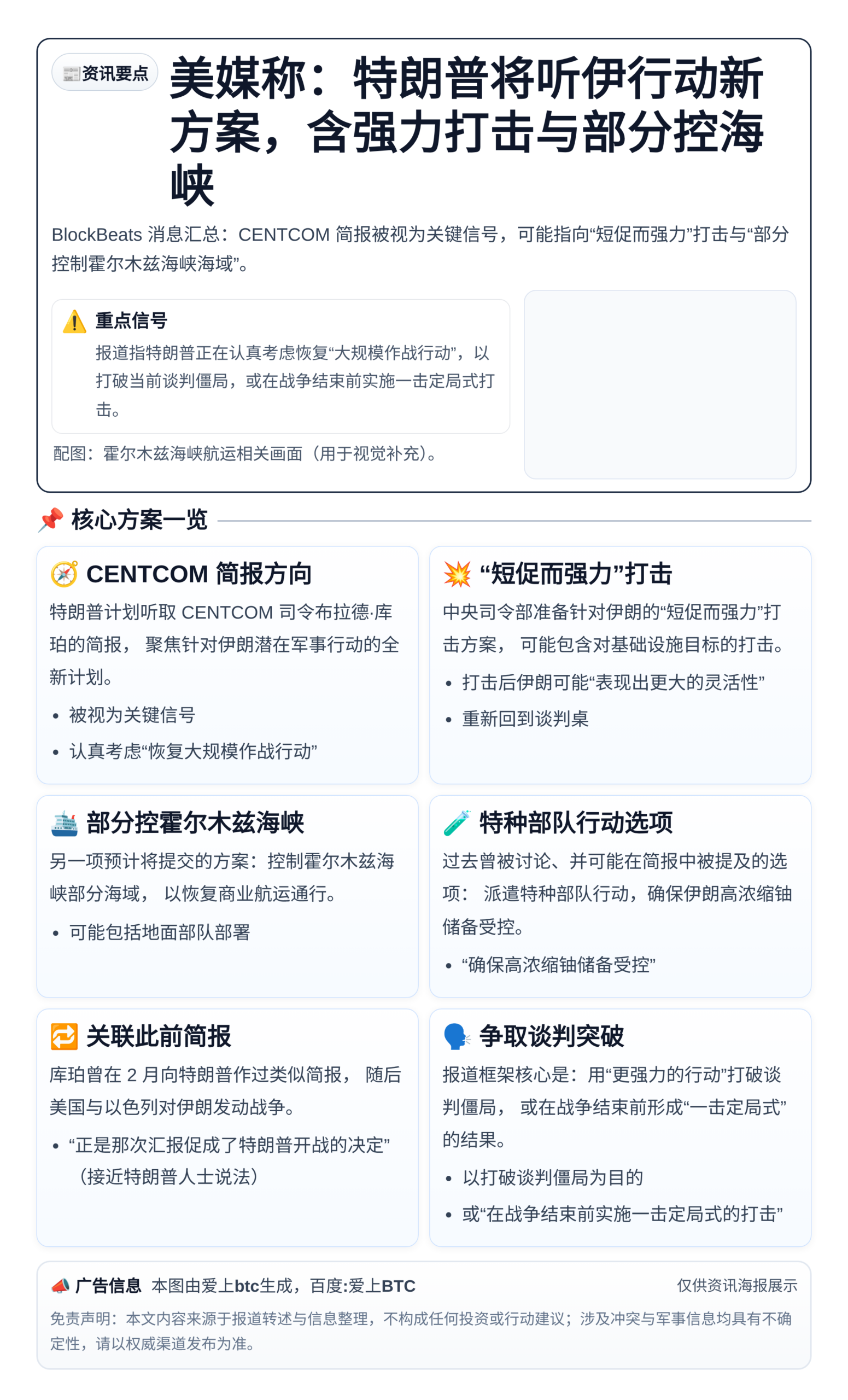 美媒称：特朗普将听伊行动新方案，含强力打击与部分控海峡