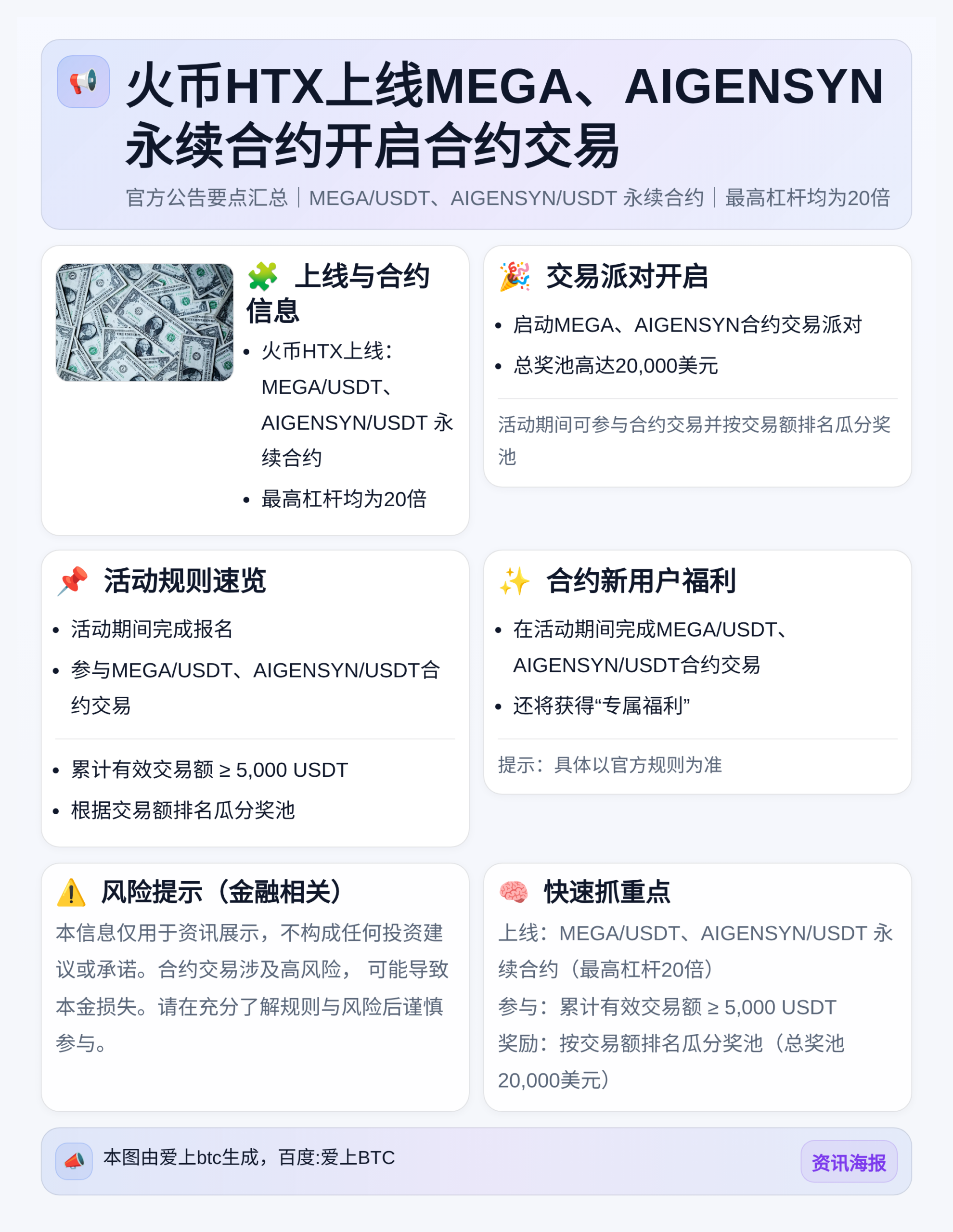 火币HTX上线MEGA、AIGENSYN永续合约开启合约交易