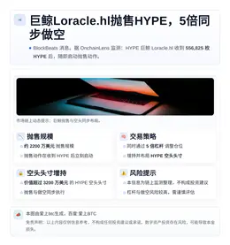 巨鲸Loracle.hl抛售HYPE，5倍同步做空