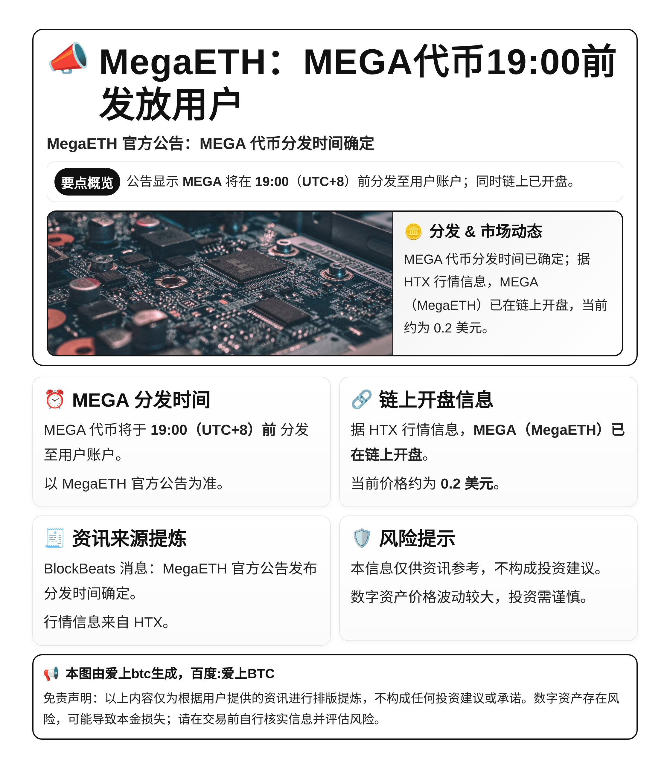 MegaETH：MEGA代币19:00前发放用户