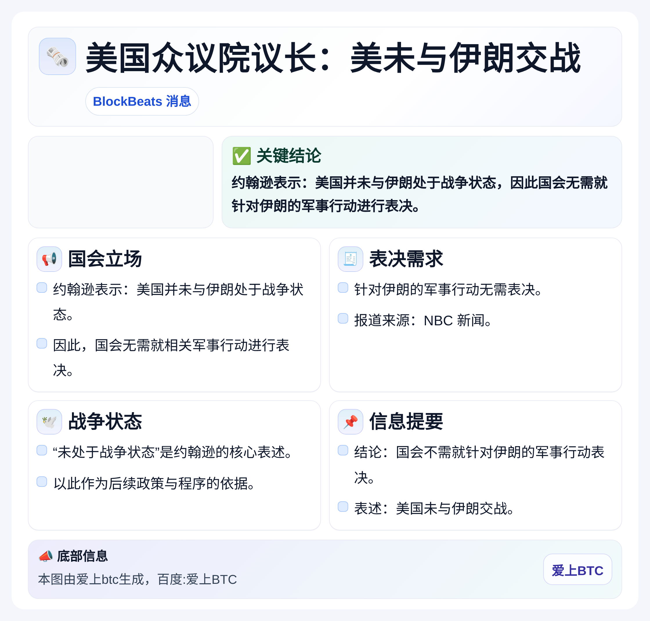 美国众议院议长：美未与伊朗交战