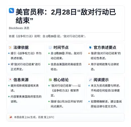 美官员称：2月28日“敌对行动已结束”