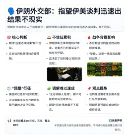 伊朗外交部：指望伊美谈判迅速出结果不现实