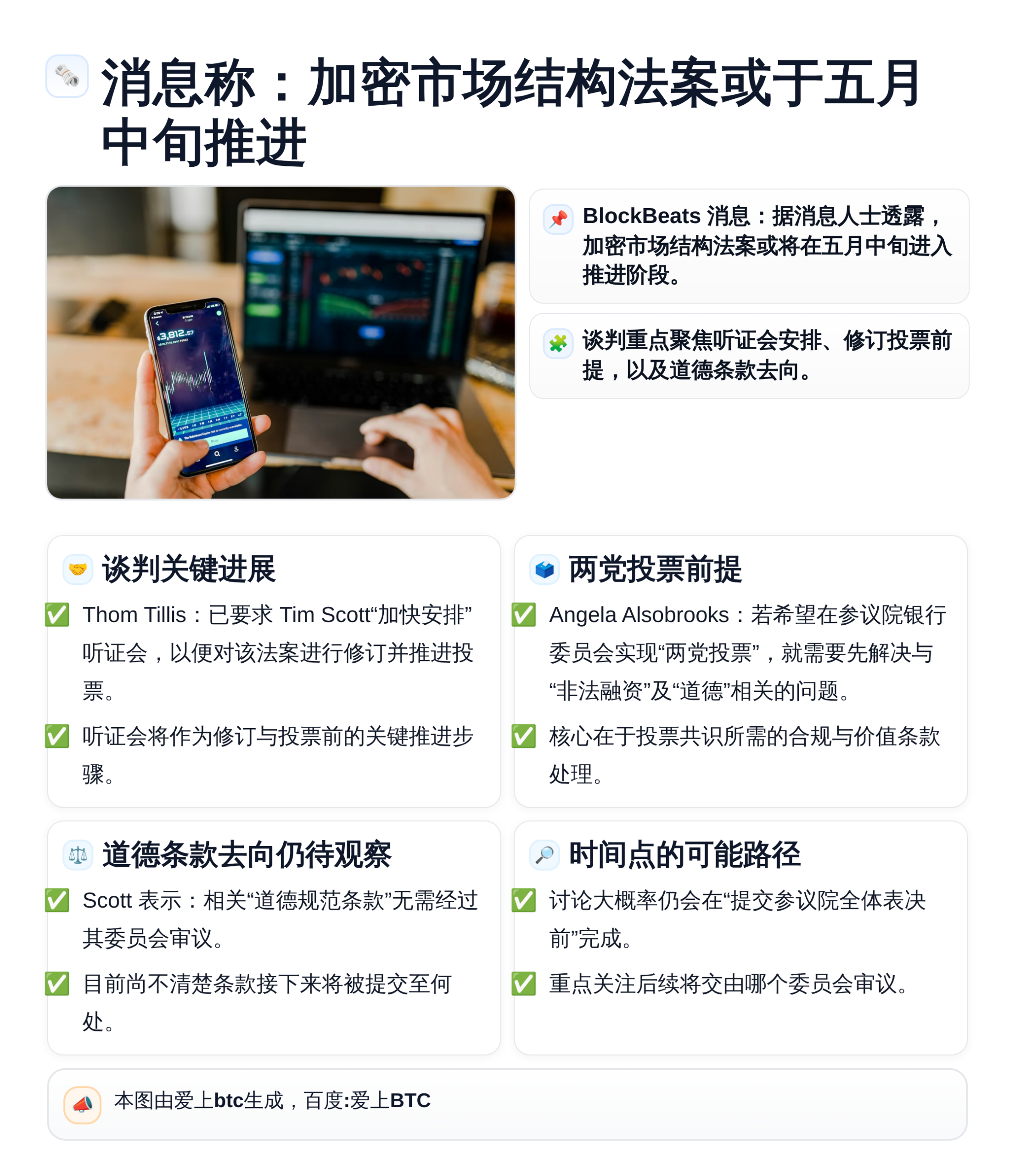 消息称：加密市场结构法案或于5月中旬推进