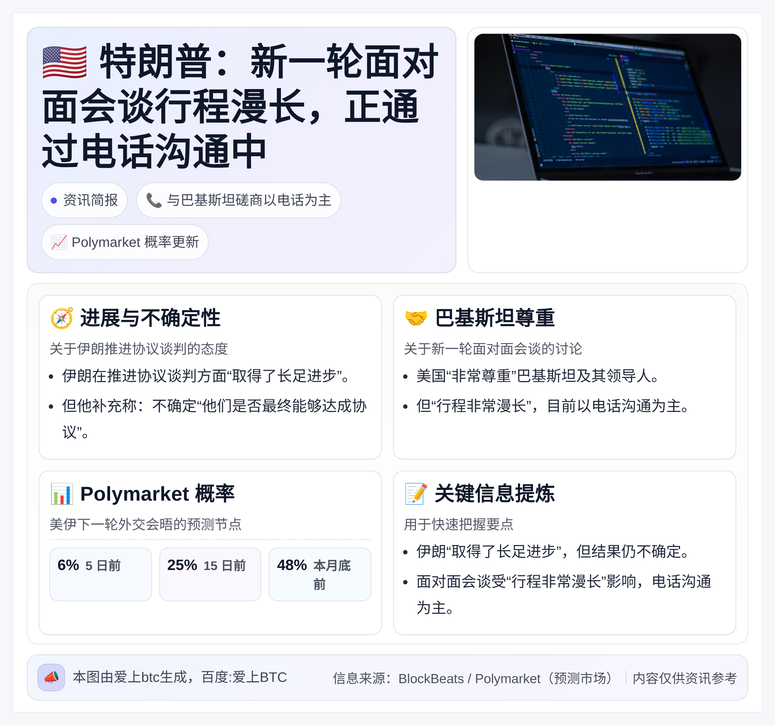 特朗普：新一轮面对面会谈行程漫长，正通过电话沟通中