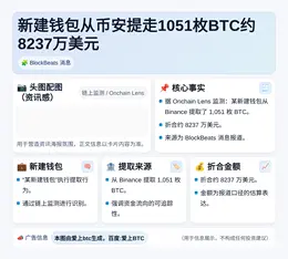 新建钱包从币安提走1051枚BTC约8237万美元