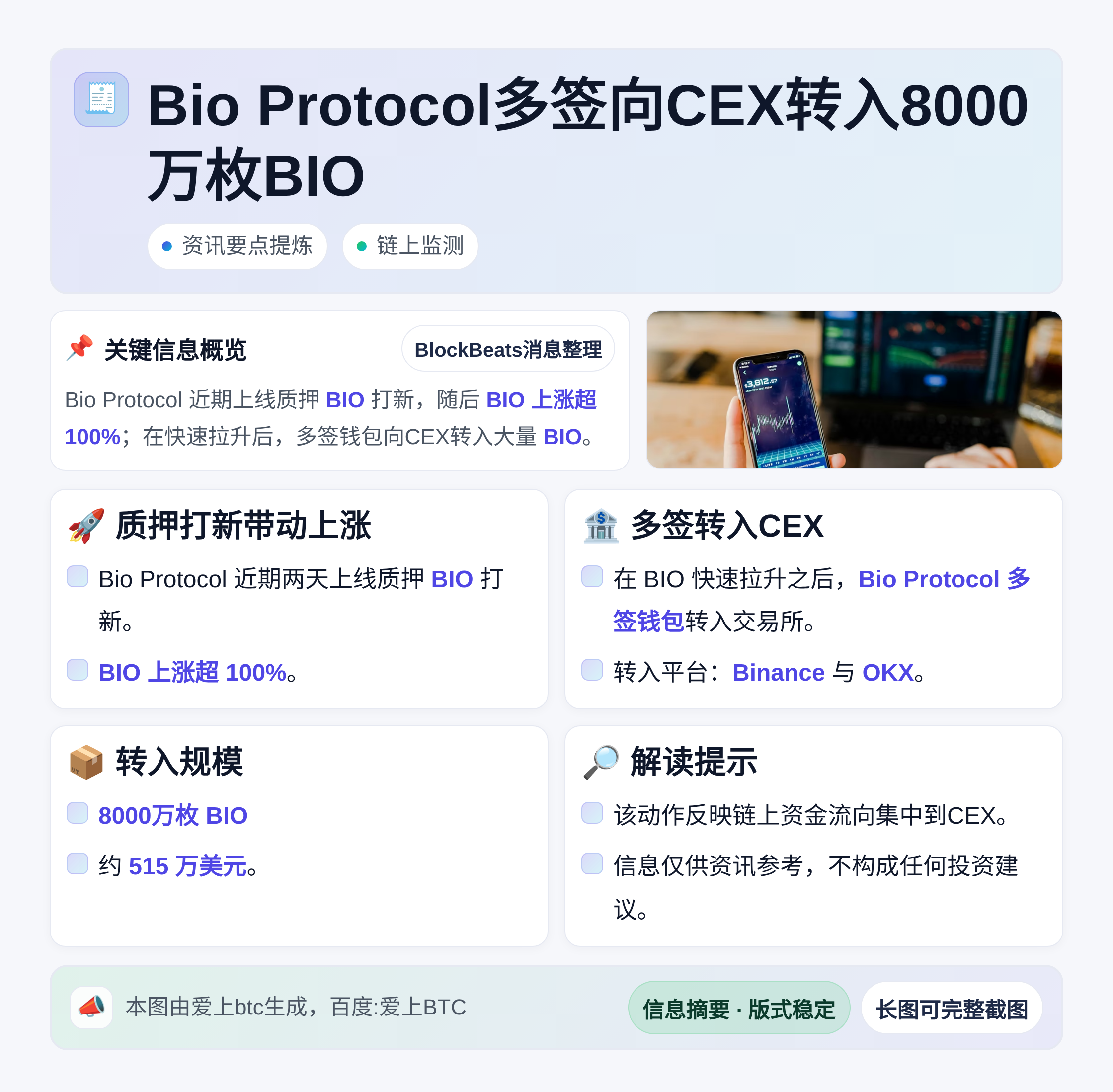 Bio Protocol多签向CEX转入8000万枚BIO，