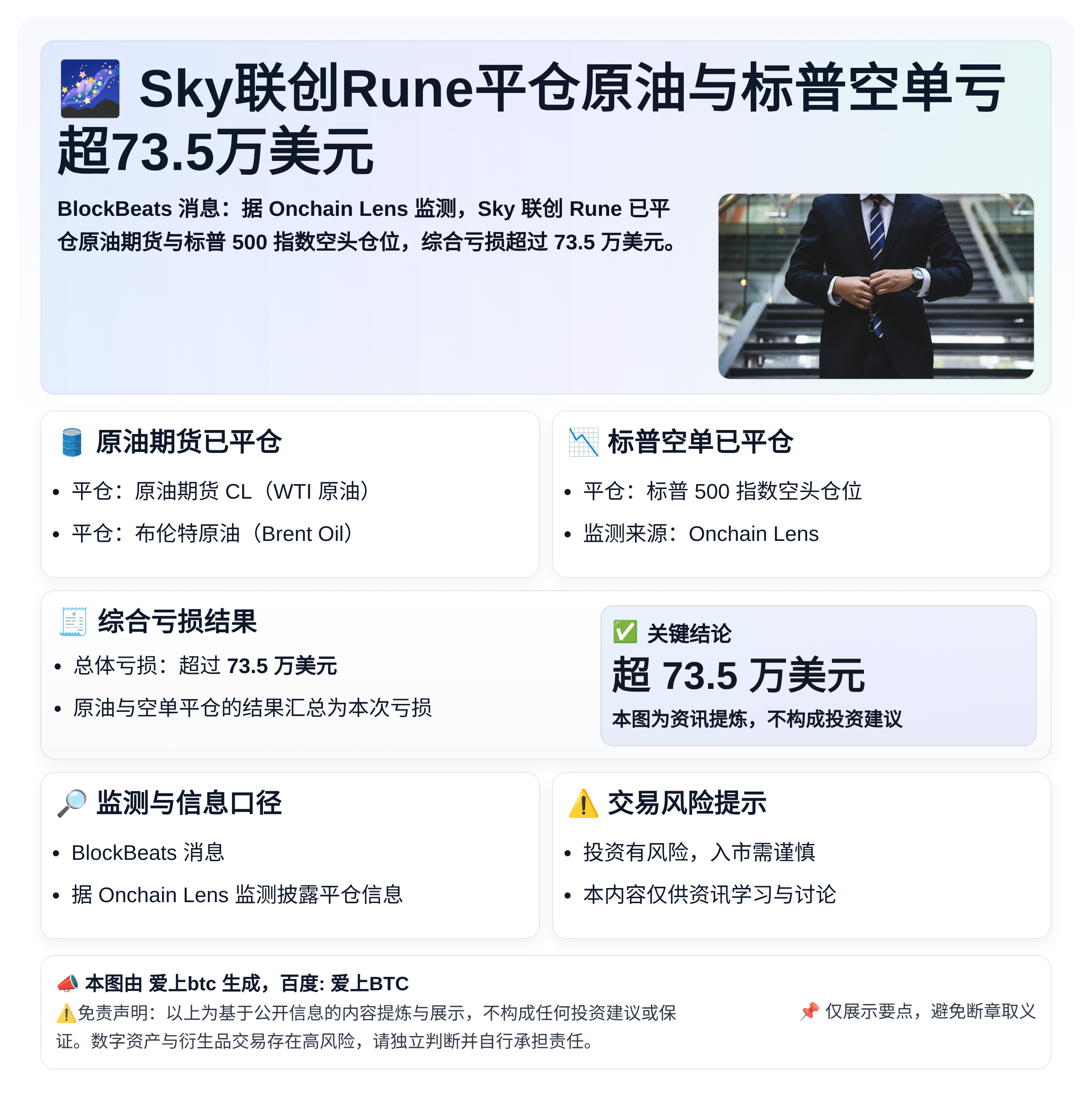 Sky联创Rune平仓原油与标普空单亏超73.5万美元