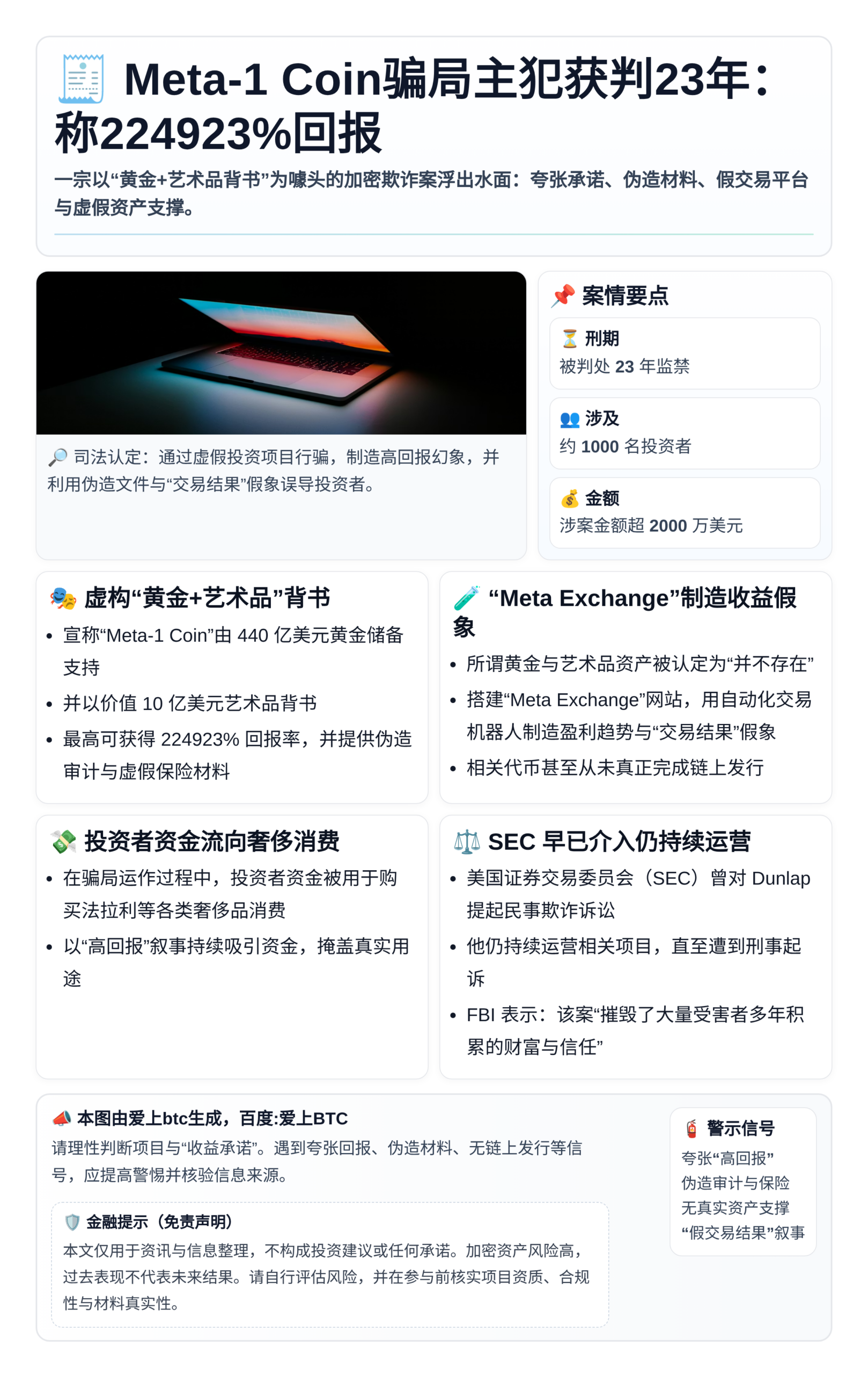 Meta-1Coin骗局主犯获判23年：称224923%回报
