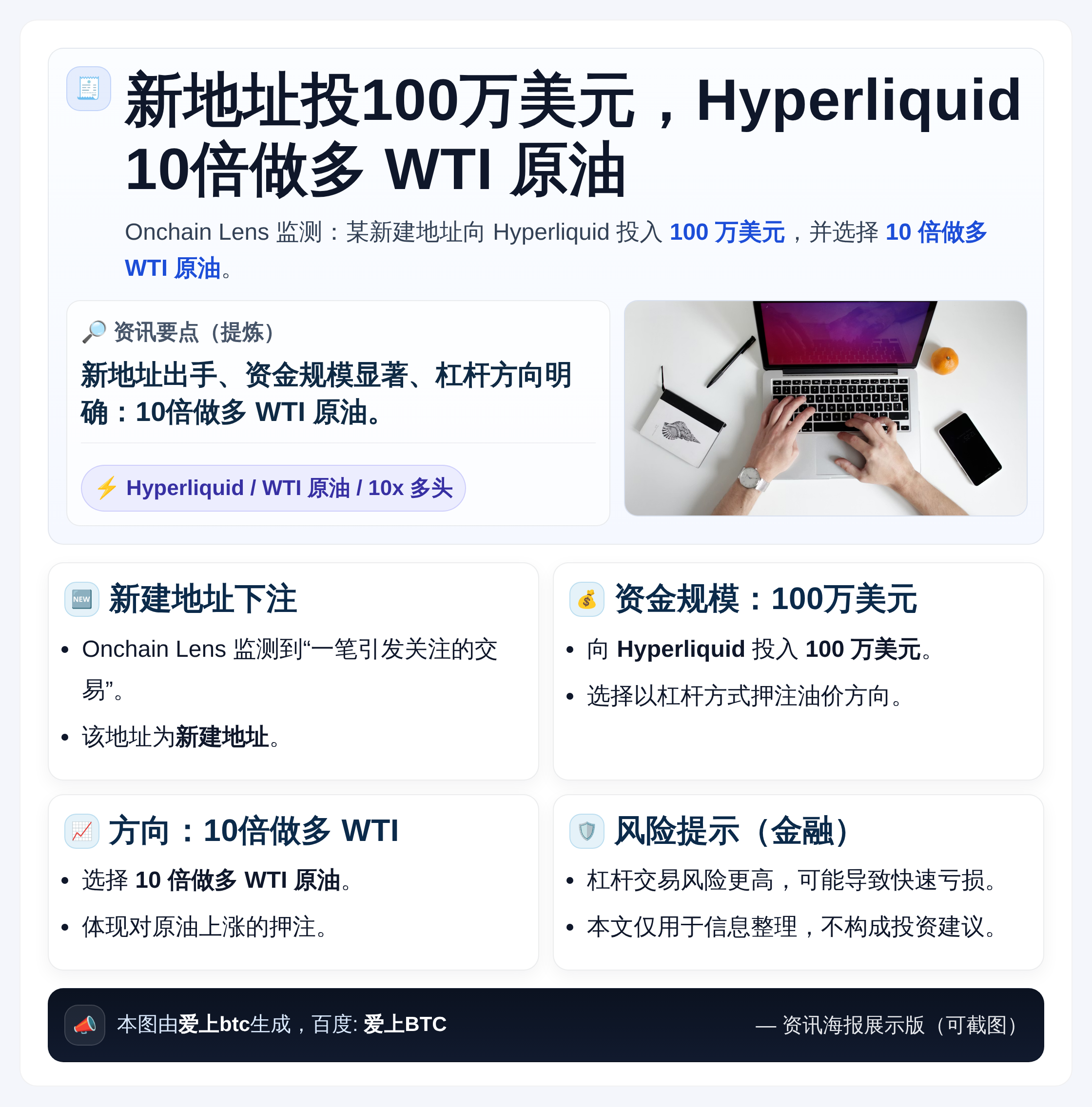 新地址投100万美元Hyperliquid 10倍多WTI原