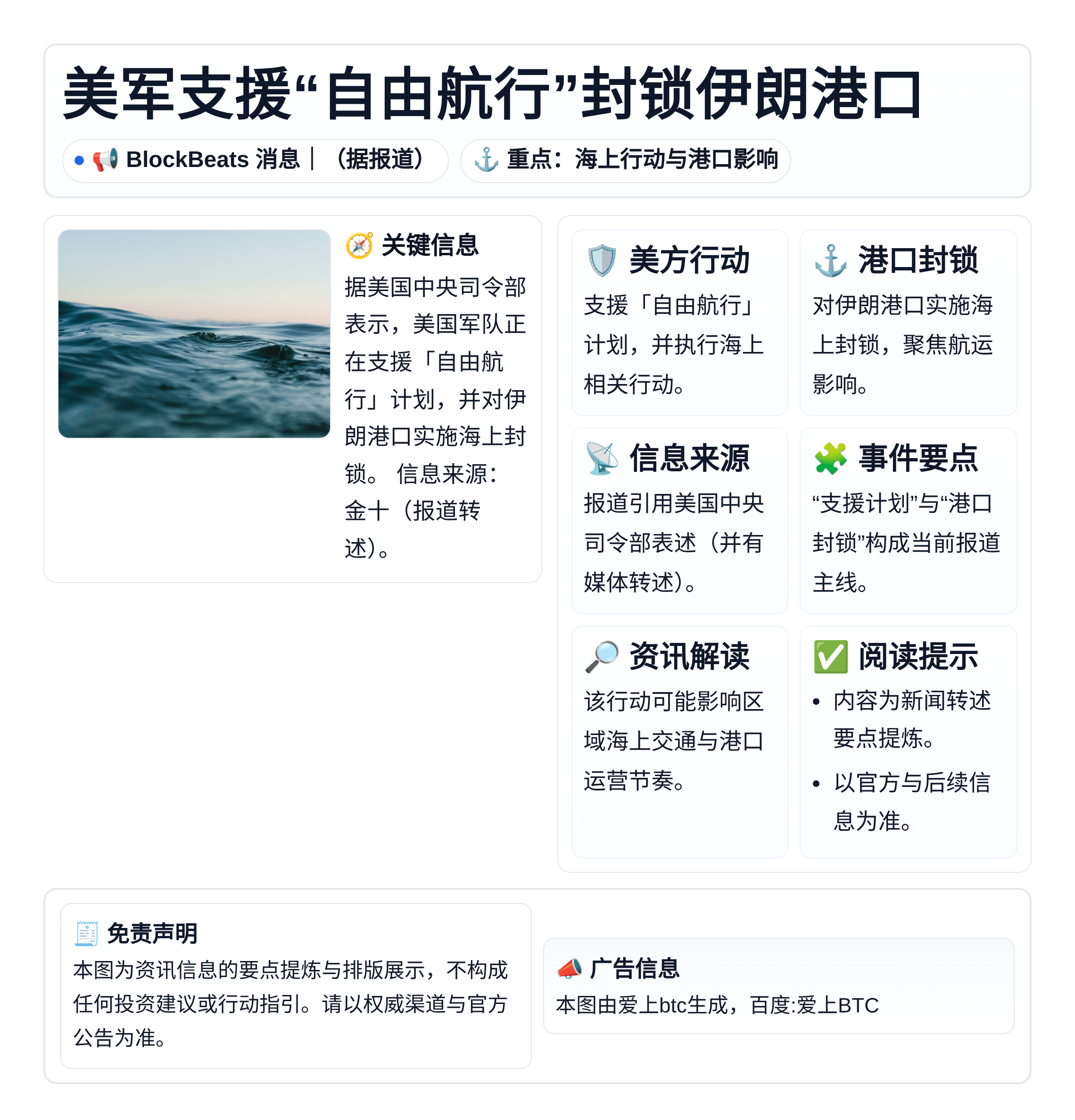 美军支援“自由航行”封锁伊朗港口