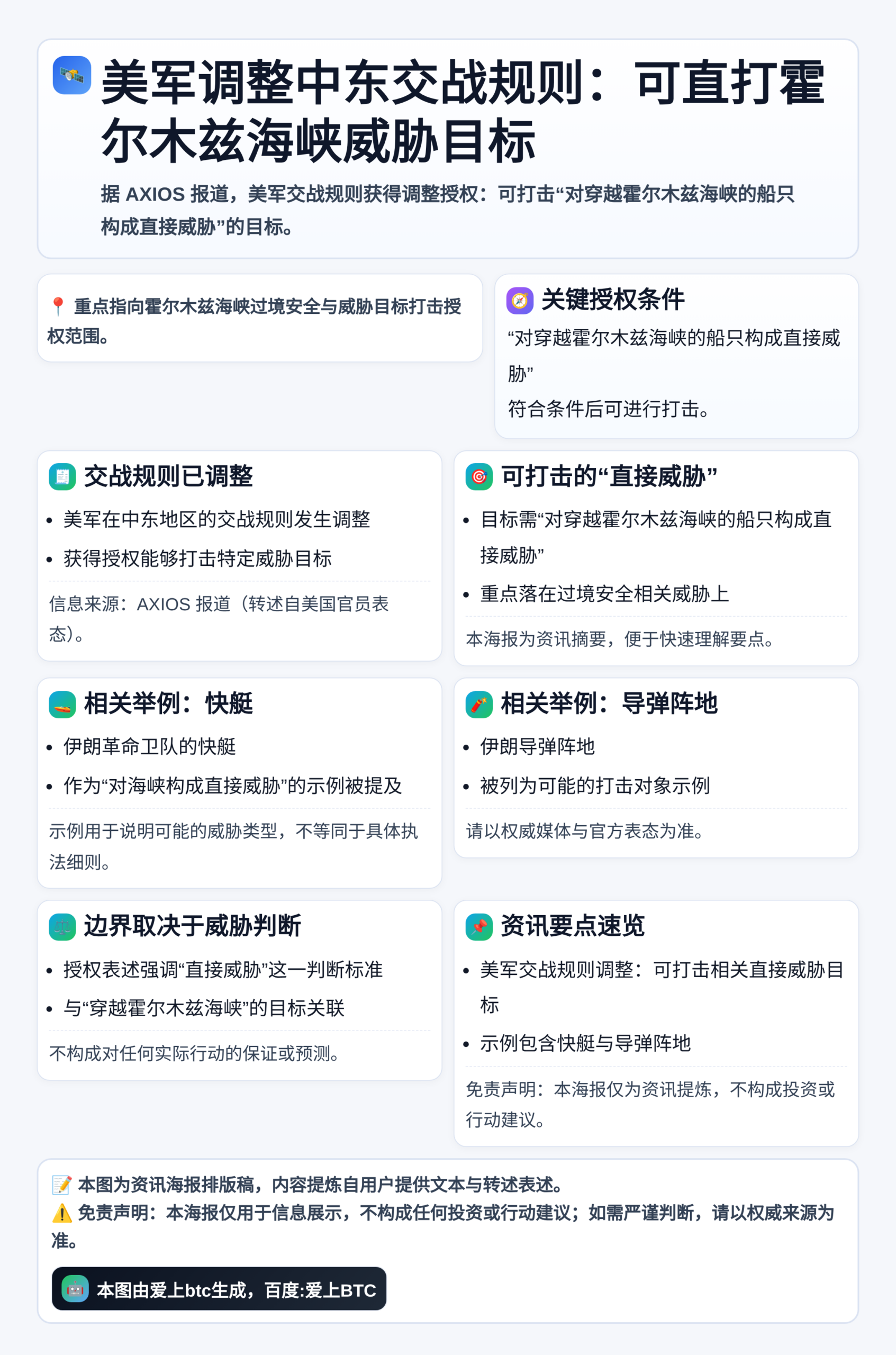美军调整中东交战规则：可直打霍尔木兹海峡威胁目标