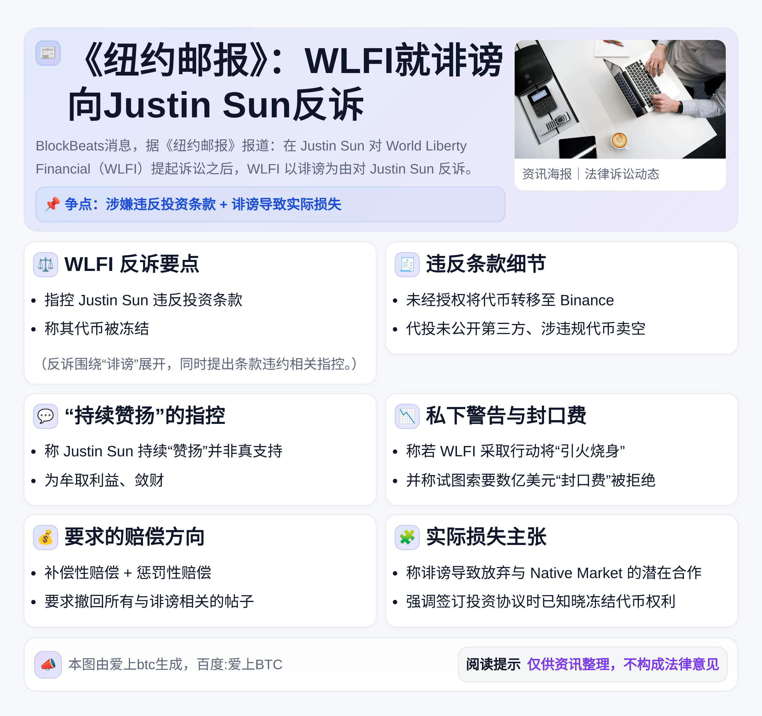 《纽约邮报》：WLFI就诽谤向Justin Sun反诉