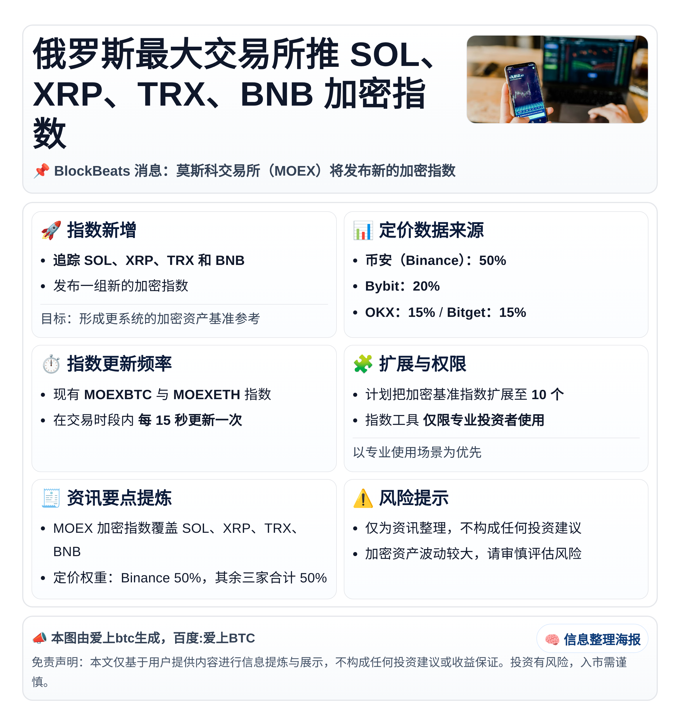 俄罗斯最大交易所推SOL、XRP、TRX、BNB加密指数