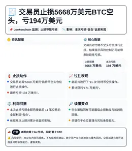 交易员止损5668万美元BTC空头，亏194万美元