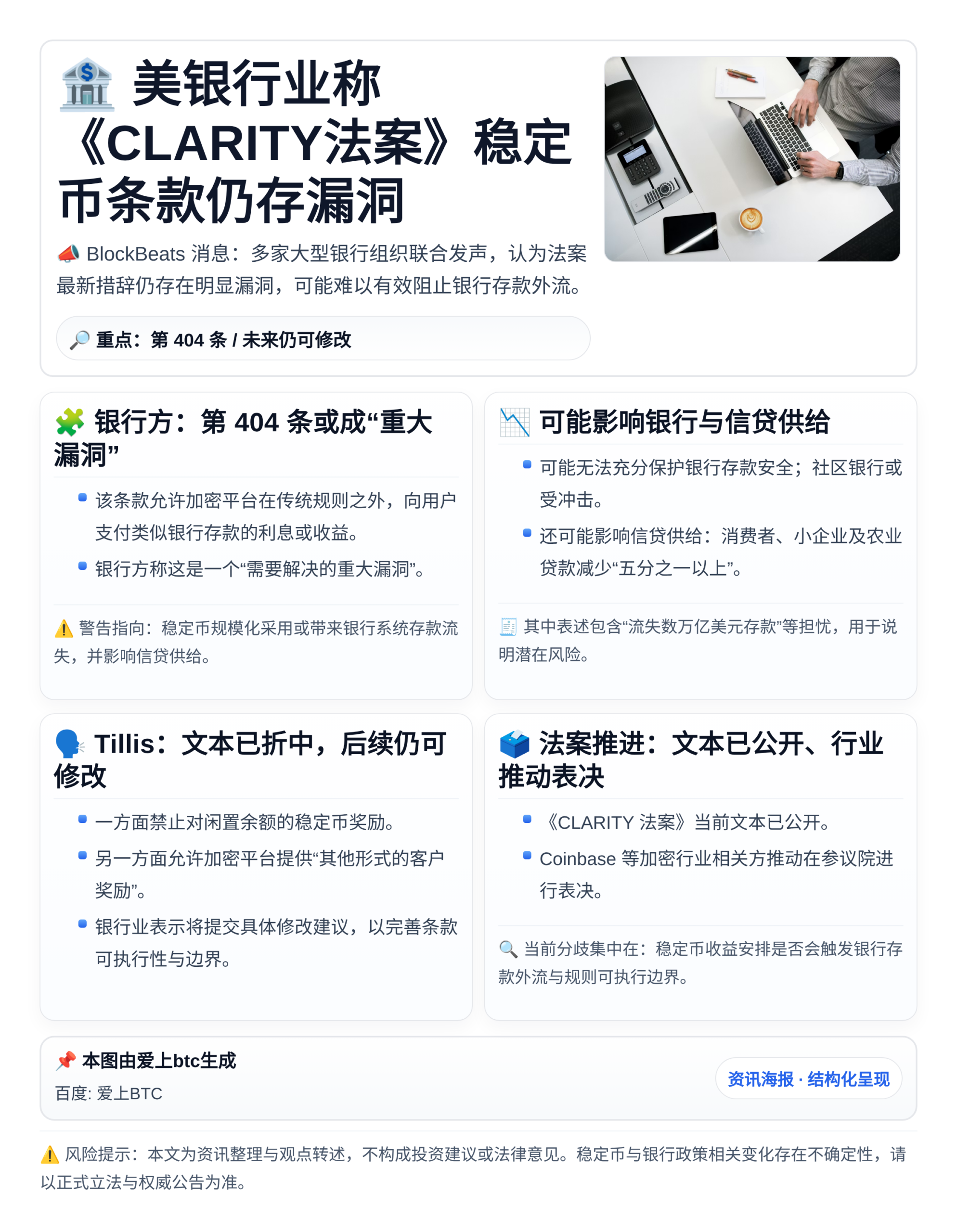 美银行业称《CLARITY法案》稳定币条款仍存漏洞