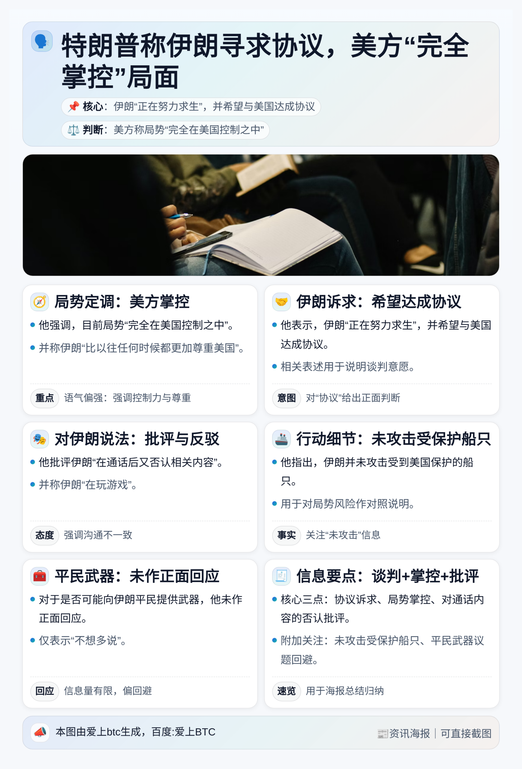 特朗普称伊朗寻求协议，美方“完全掌控”局面