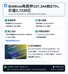BitMine再质押157,344枚ETH，价值3.7239