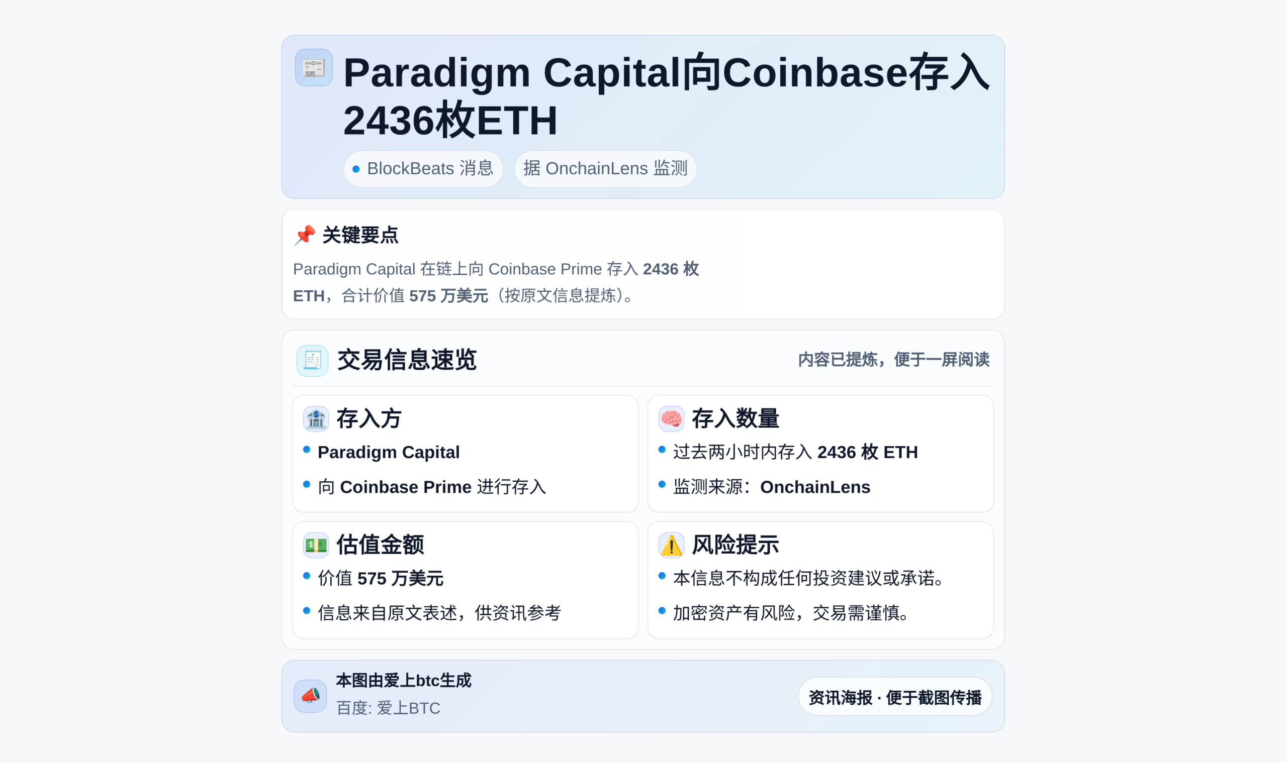 Paradigm Capital向Coinbase存入243