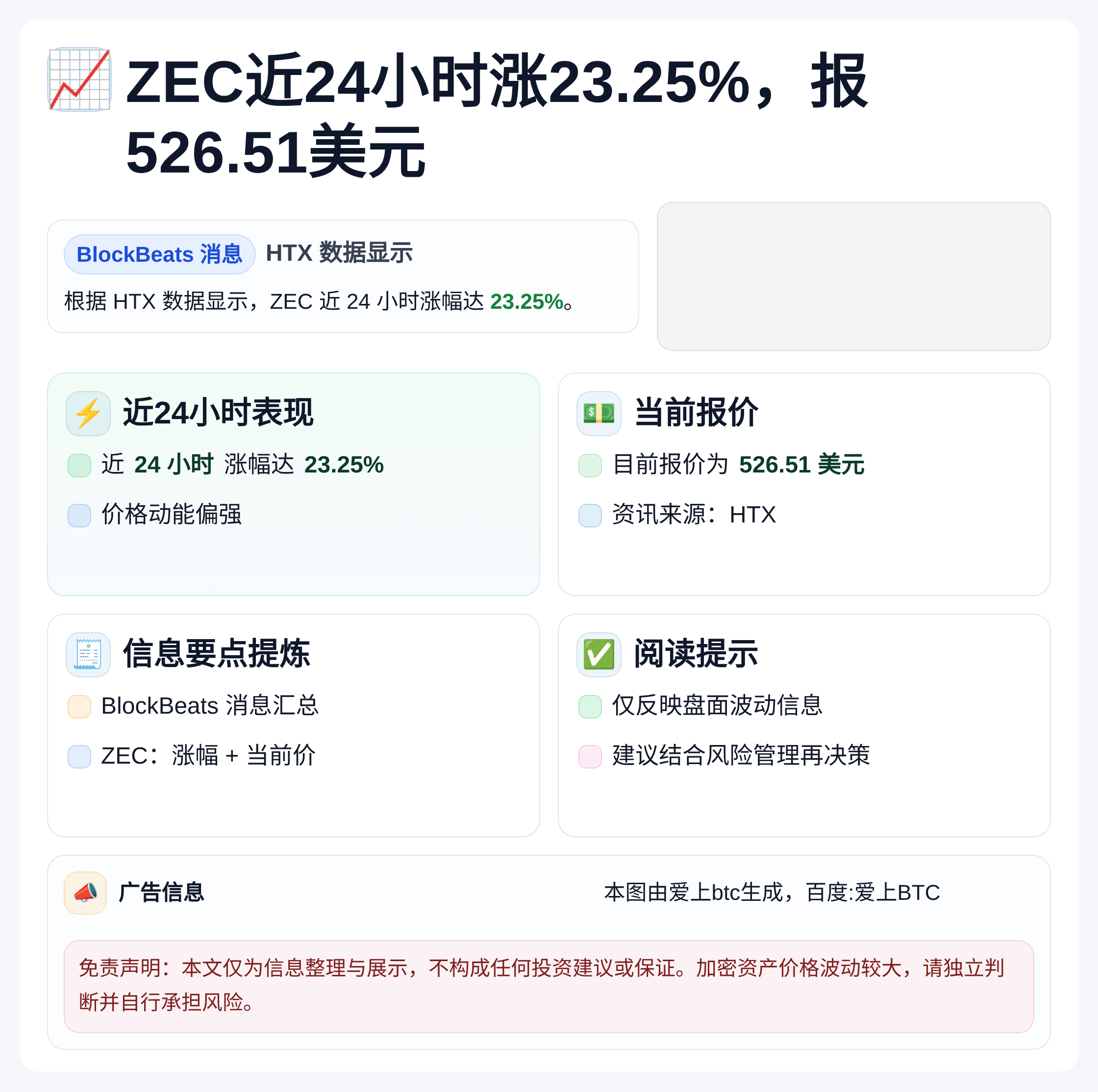 ZEC近24小时涨23.25%，报526.51美元