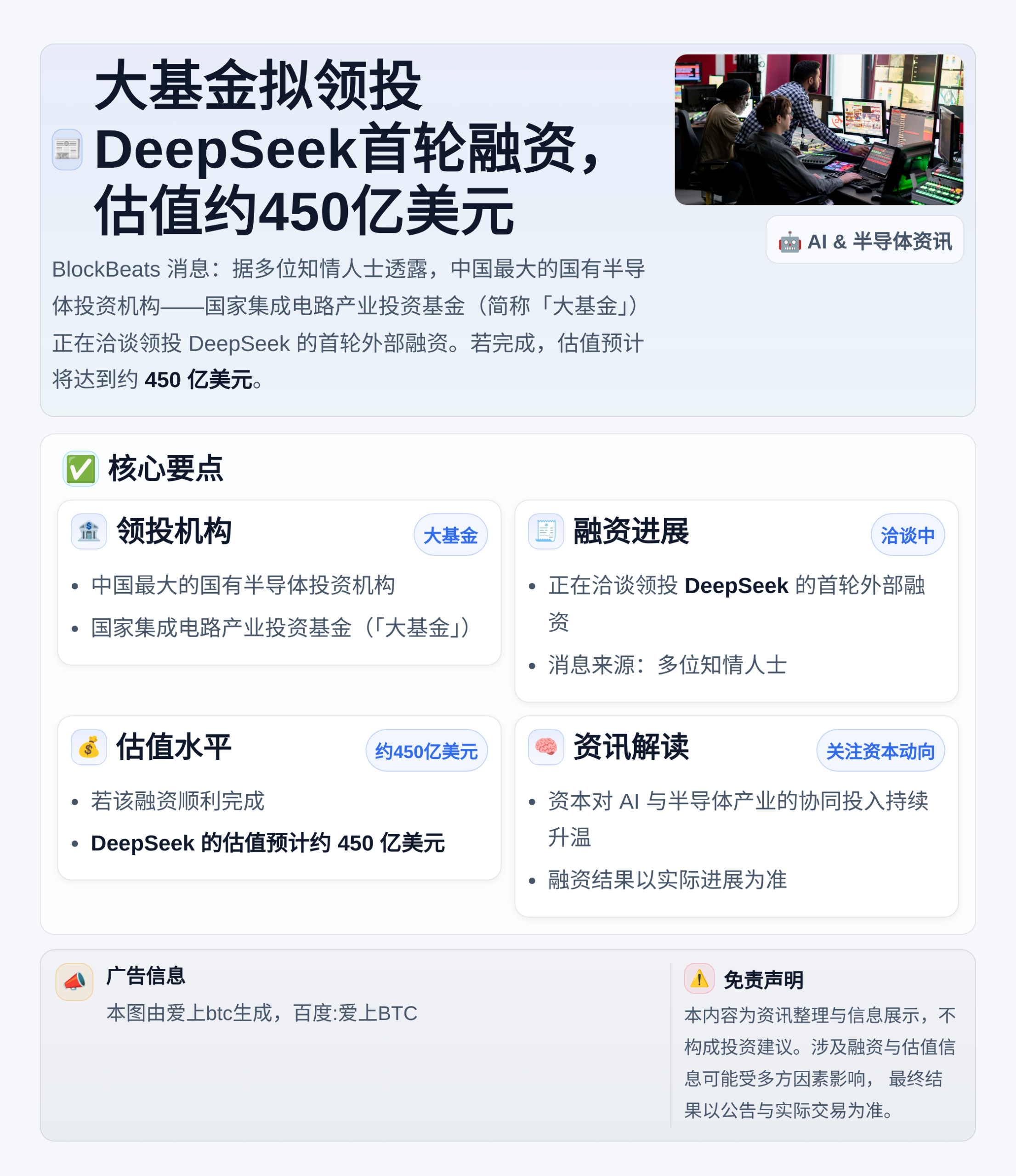 大基金拟领投DeepSeek首轮融资，估值约450亿美元