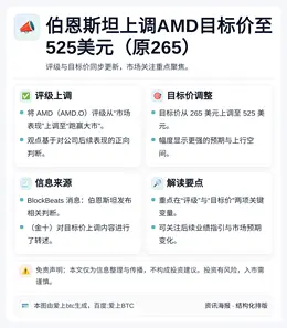 伯恩斯坦上调AMD目标价至525美元（原265）