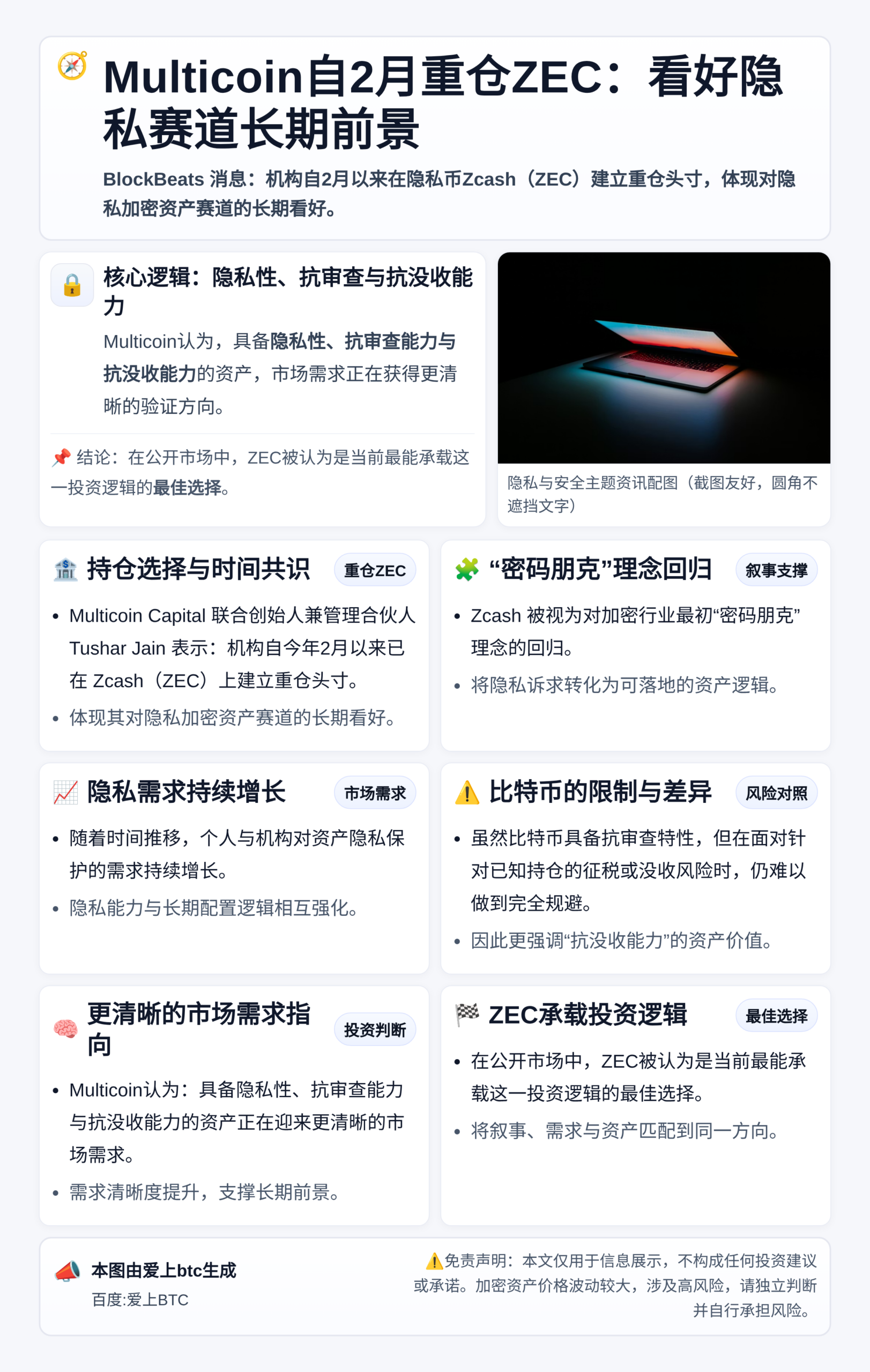 Multicoin自2月重仓ZEC：看好隐私赛道长期前景