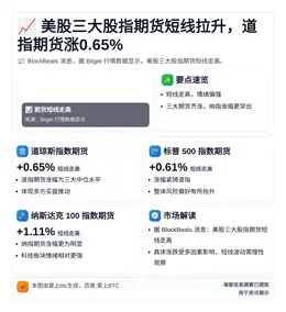 美股三大股指期货短线拉升，道指期货涨0.65%