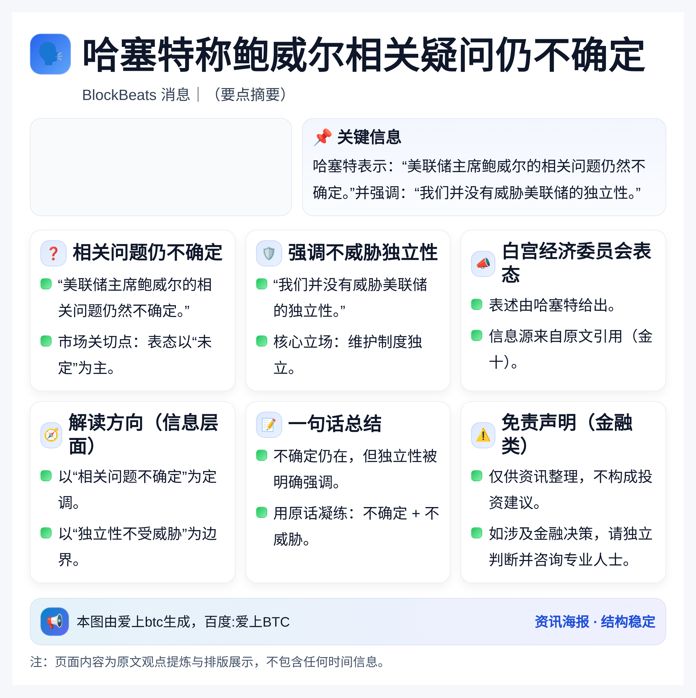 哈塞特称鲍威尔相关疑问仍不确定