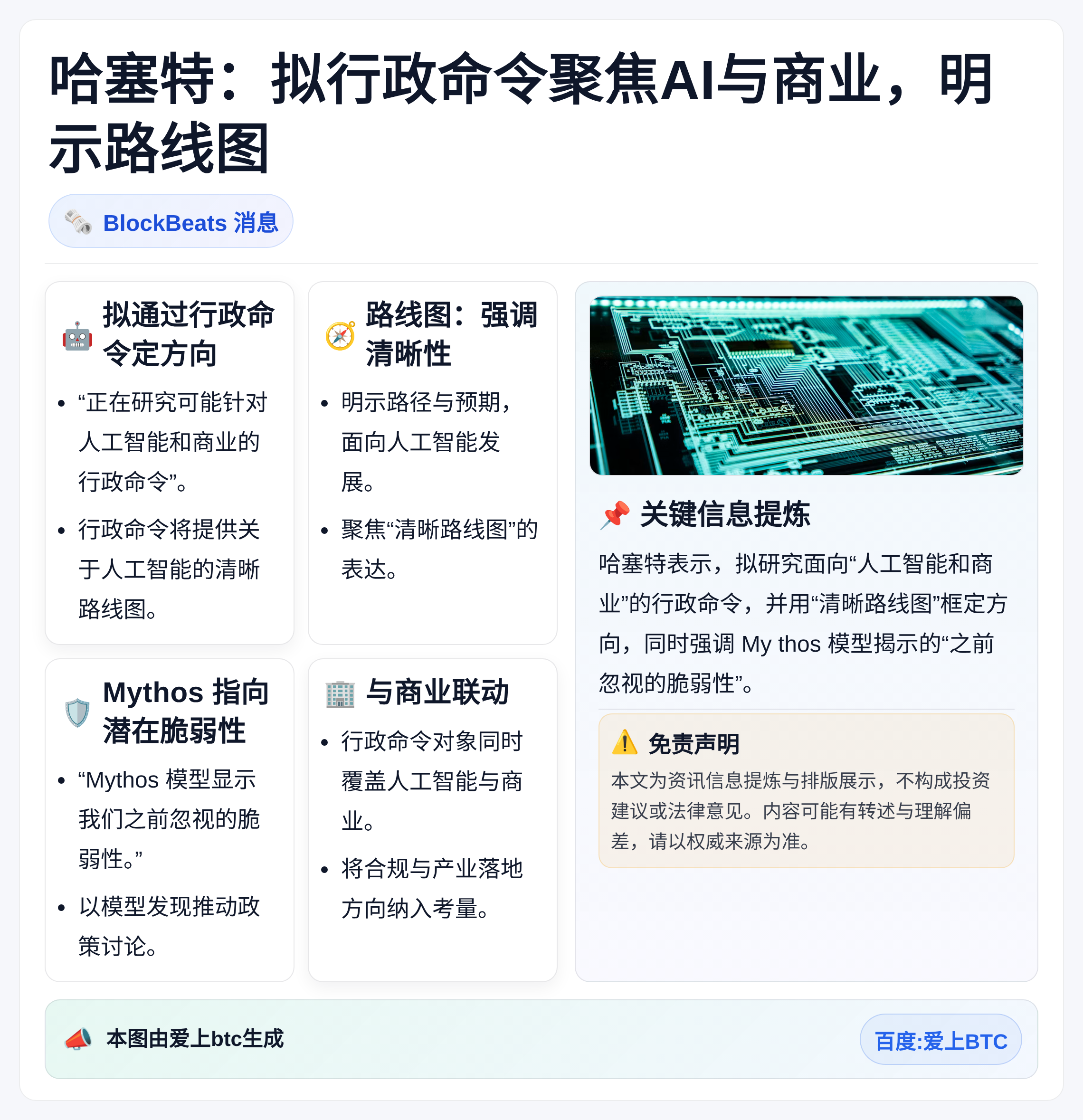 哈塞特：拟行政命令聚焦AI与商业，明示路线图