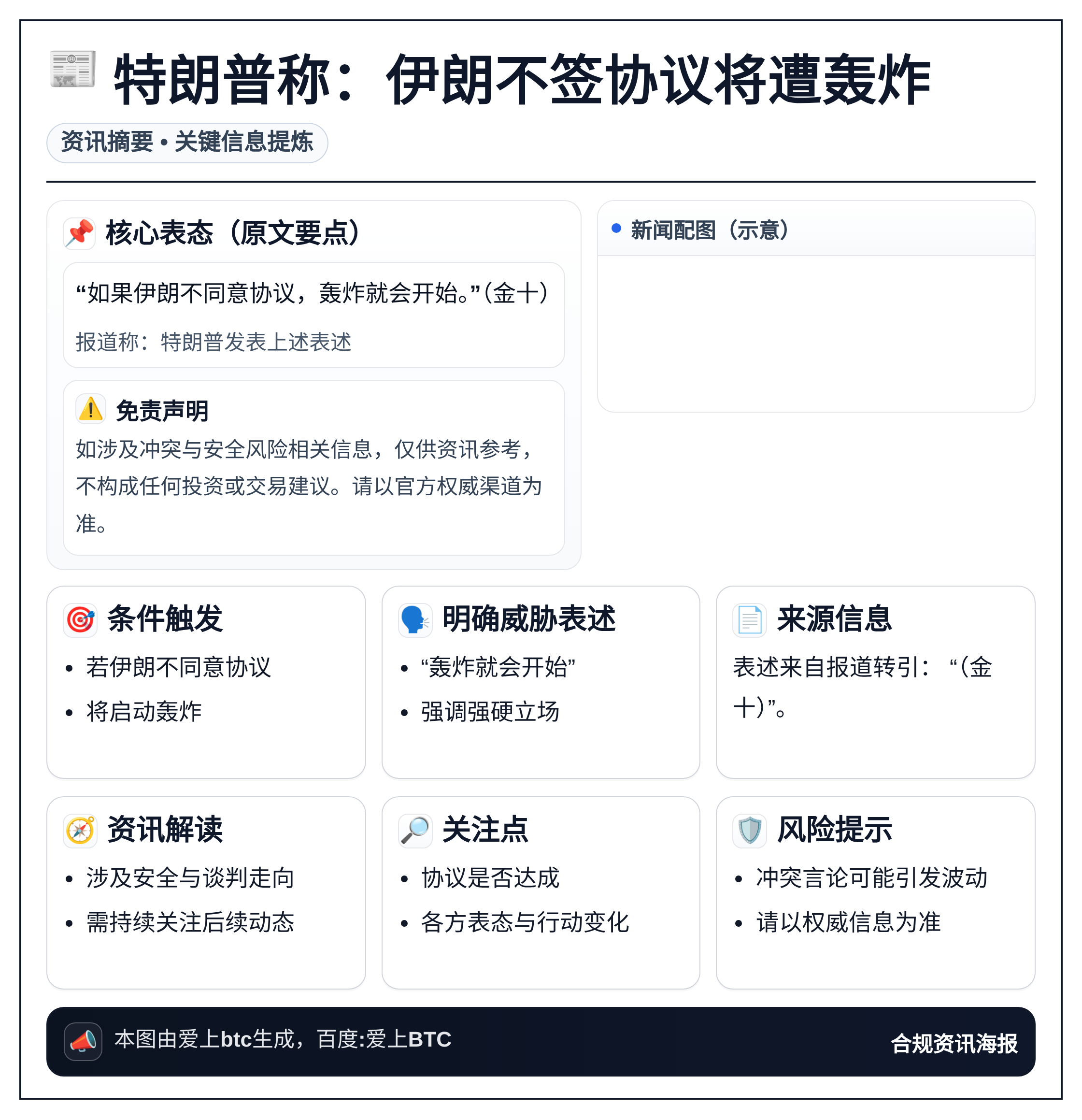 特朗普称：伊朗不签协议将遭轰炸