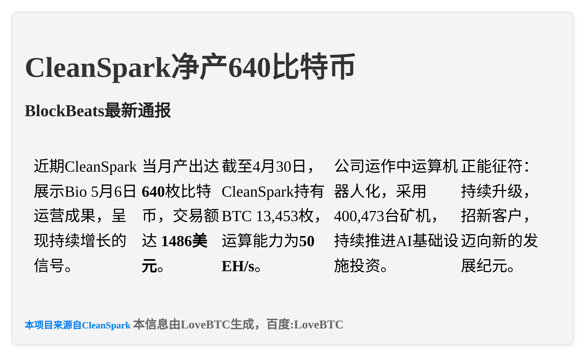 CleanSpark 净产640比特币