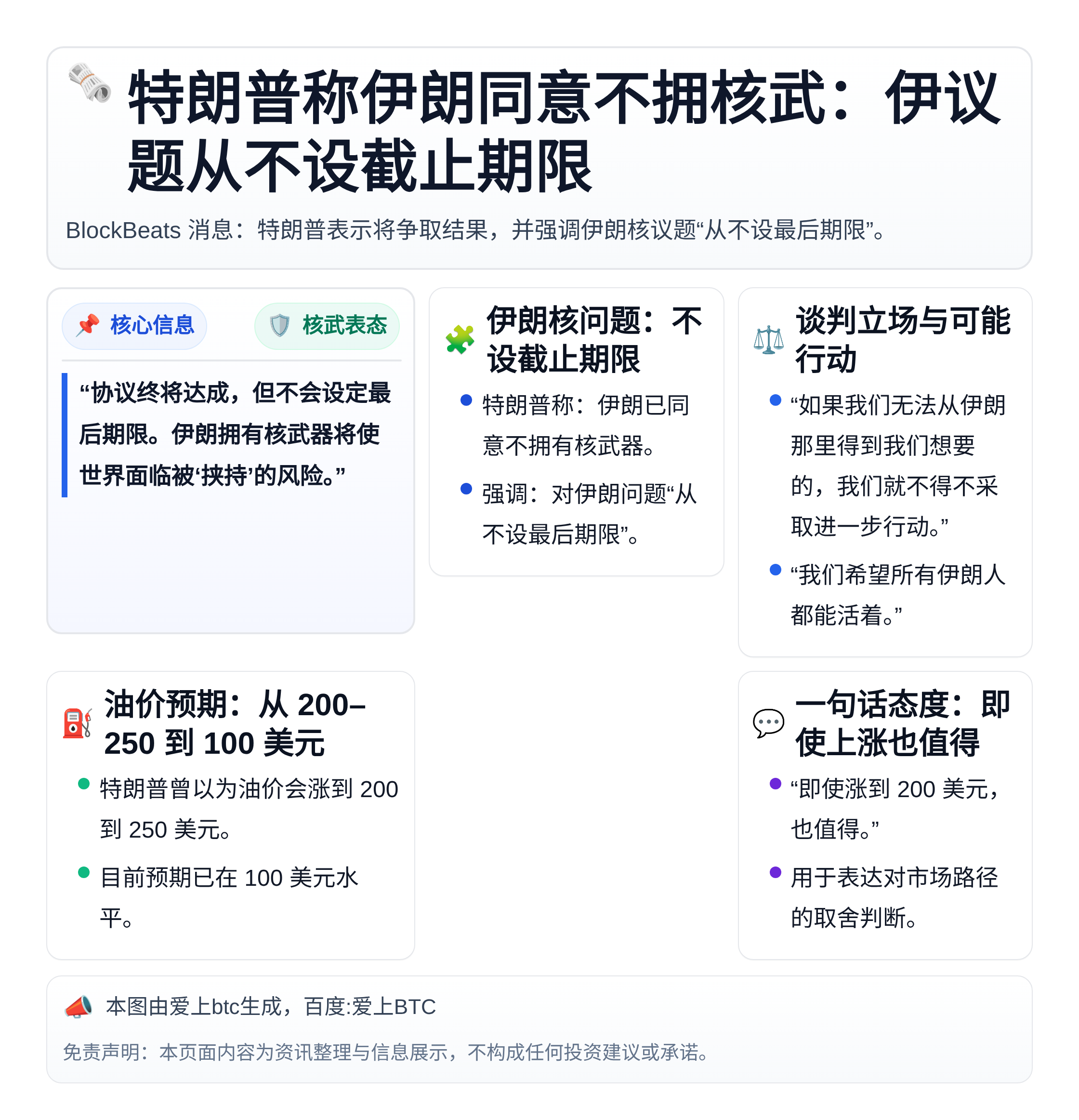 特朗普称伊朗同意不拥核武：伊议题从不设截止期限