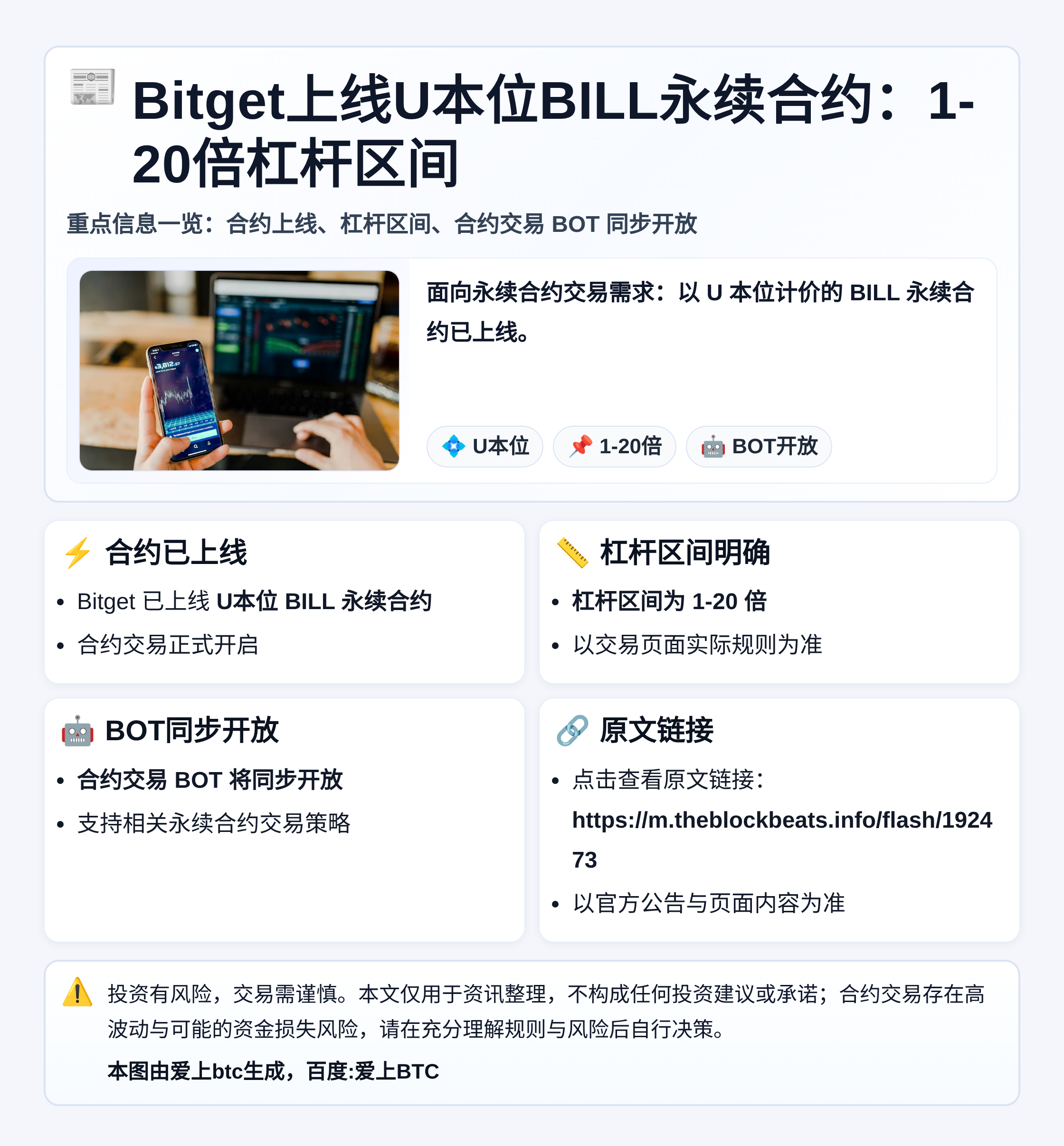 Bitget上线U本位BILL永续合约：1-20倍杠杆区间