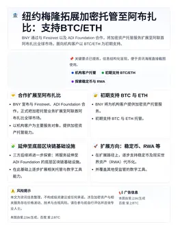 纽约梅隆拓展加密托管至阿布扎比：支持BTC/ETH
