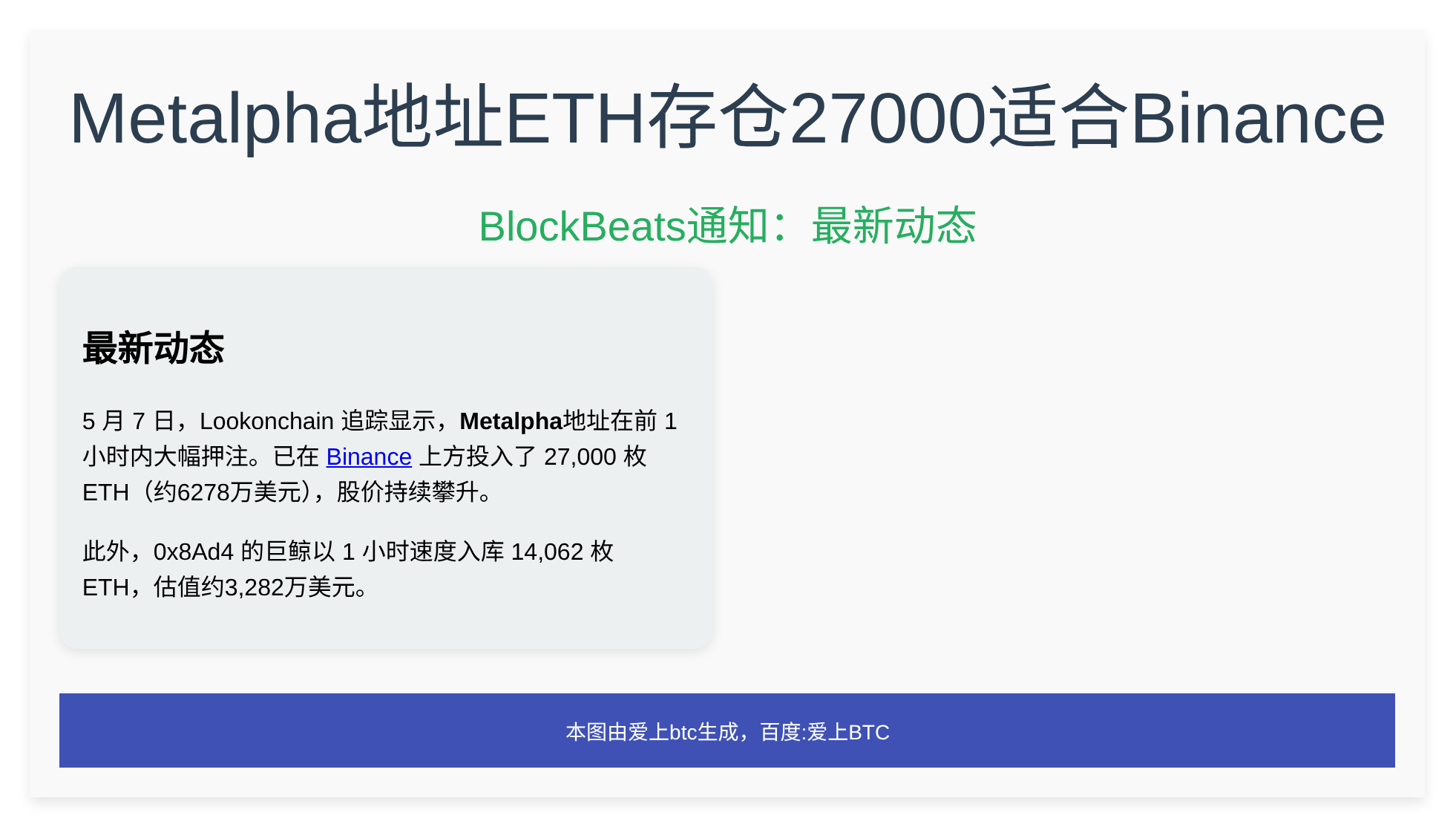 Metalpha地址ETH存仓27000适合Binance