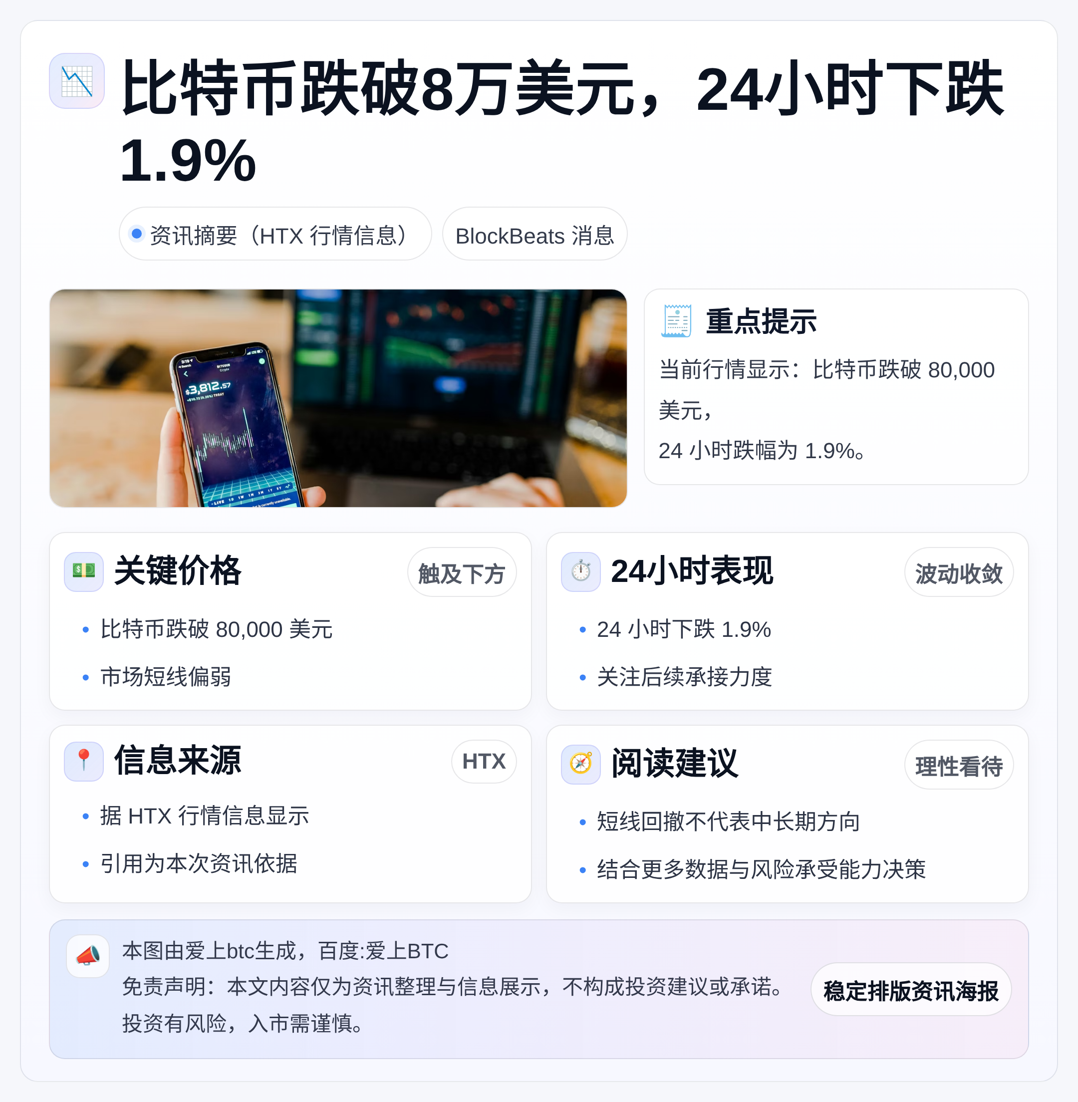 比特币跌破8万美元，24小时下跌1.9%