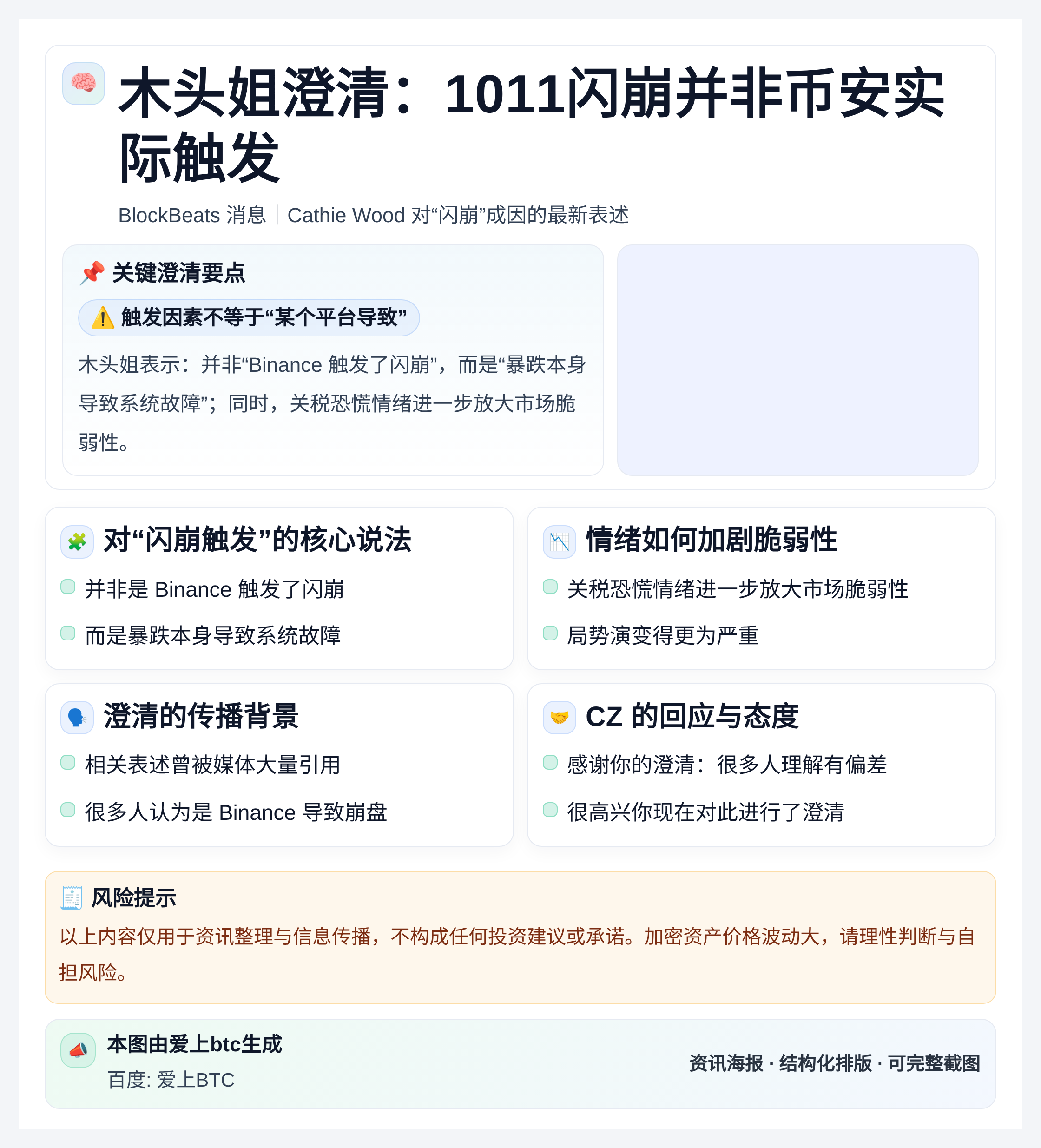 木头姐澄清：1011闪崩并非币安实际触发