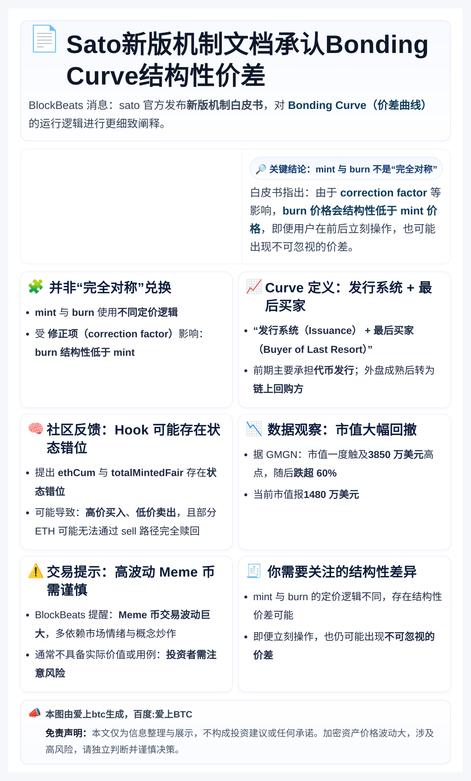 Sato新版机制文档承认Bonding Curve结构性价差