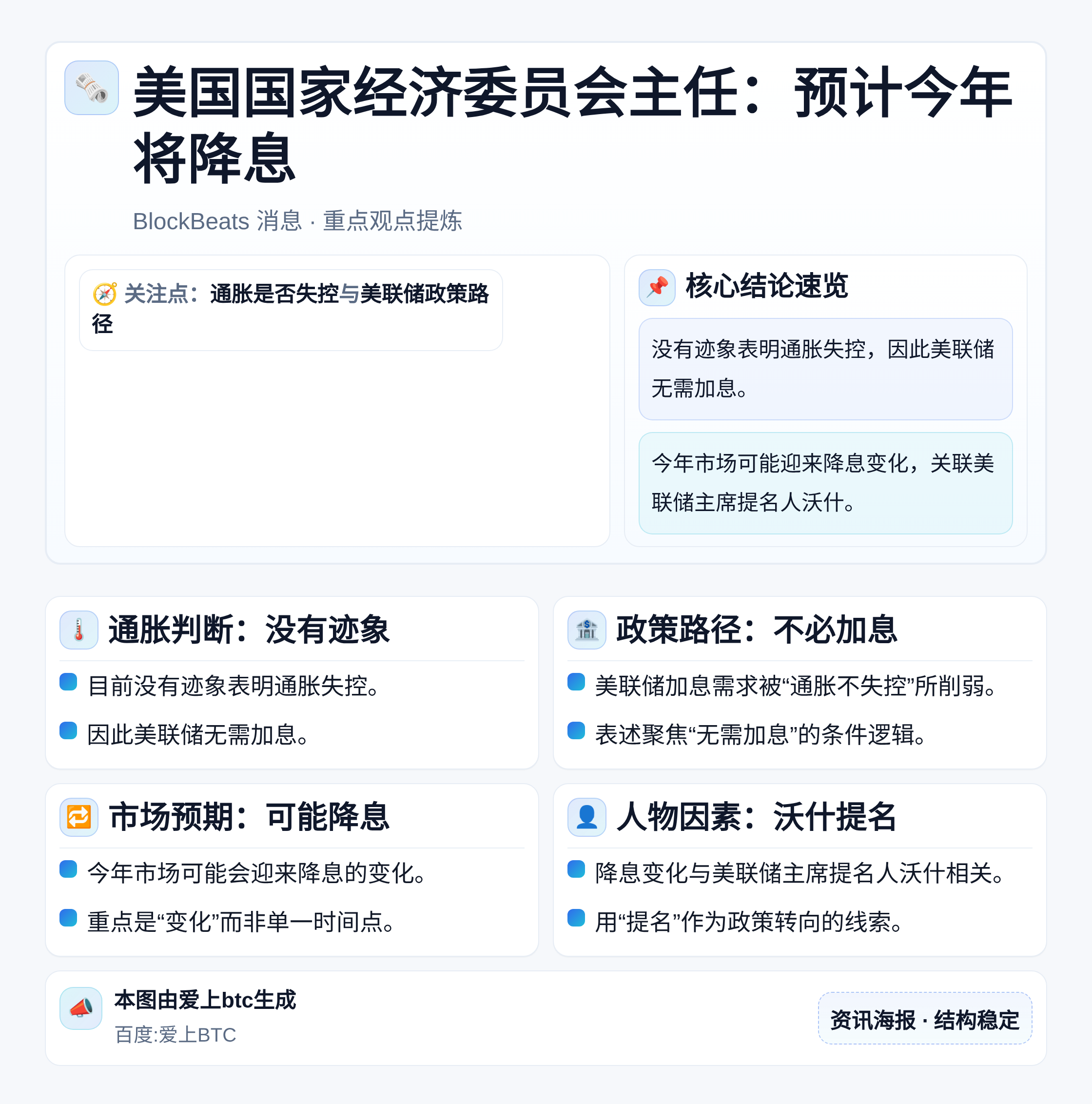 美国国家经济委员会主任：预计今年将降息