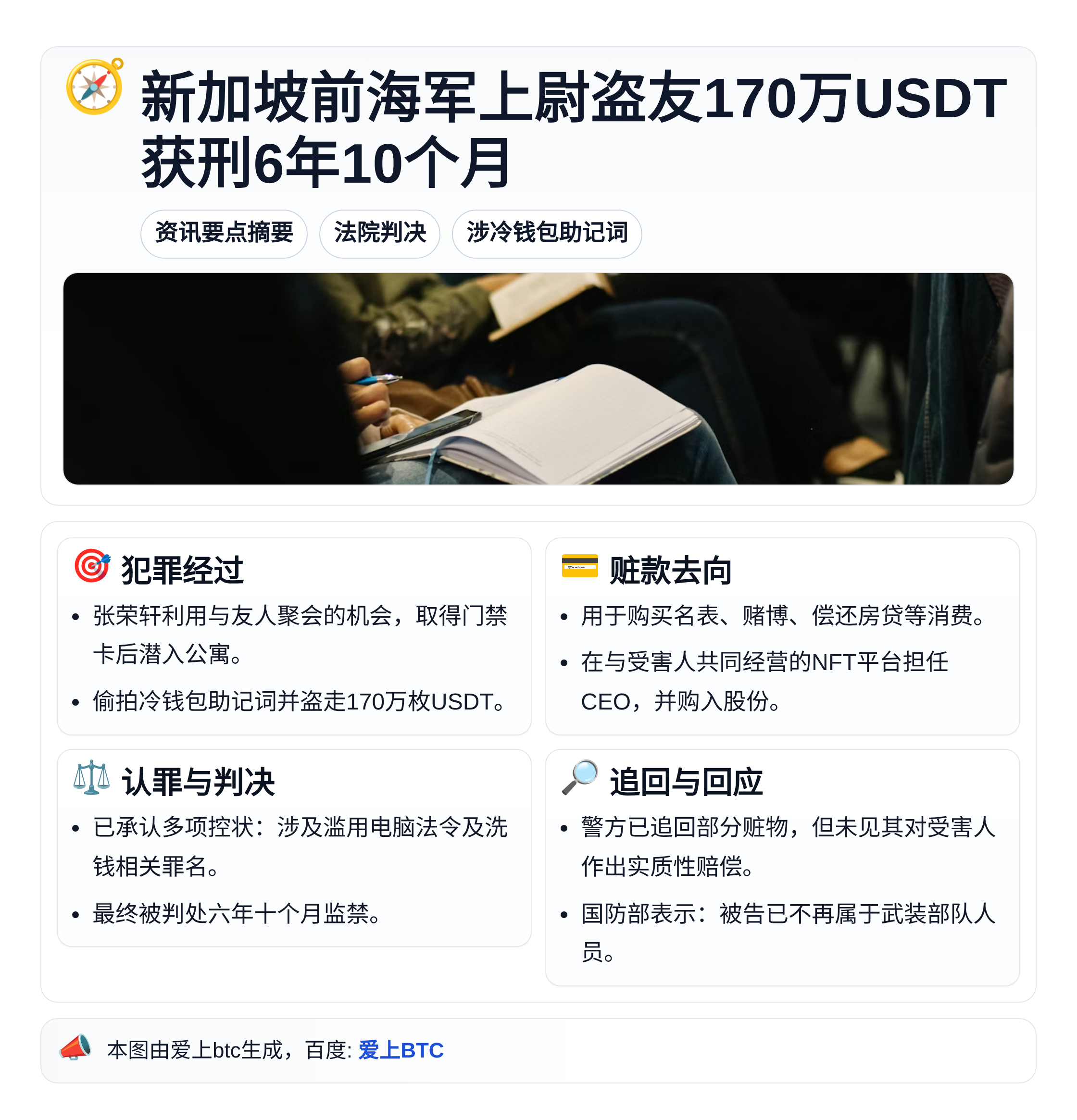 新加坡前海军上尉盗友170万USDT获刑6年10个月