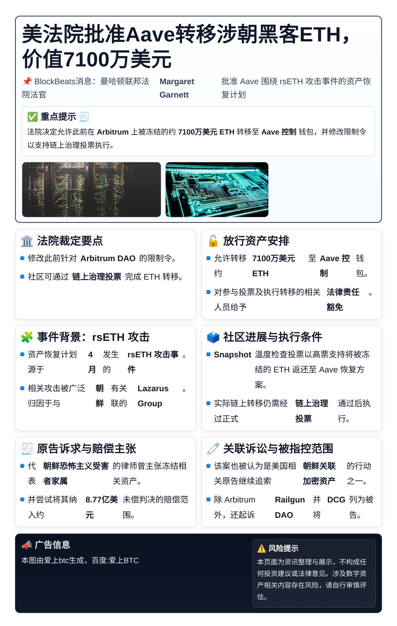 美法院批准Aave转移涉朝黑客ETH，价值7100万美元